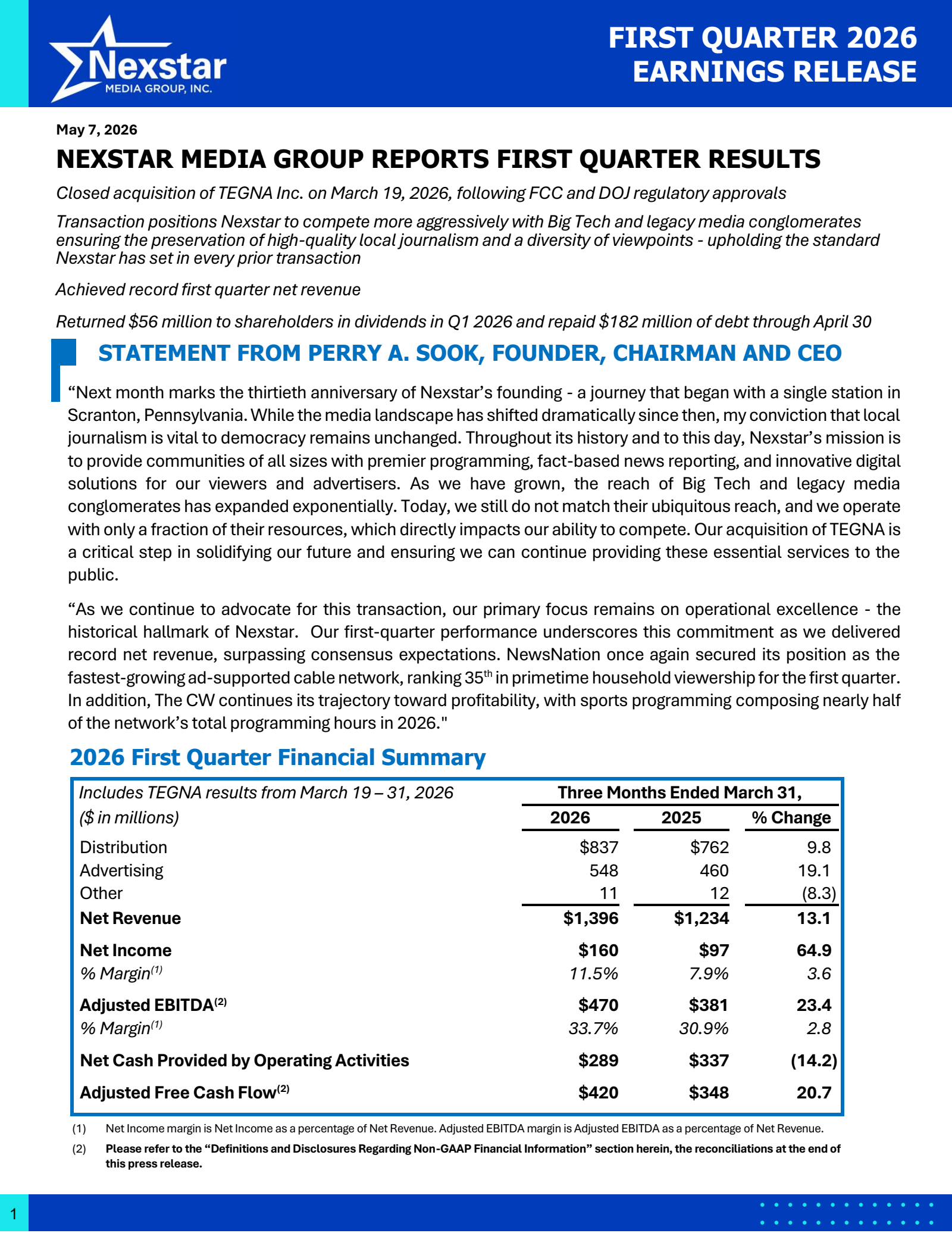 Nexstar Media Group's Q1 2026 Press Release