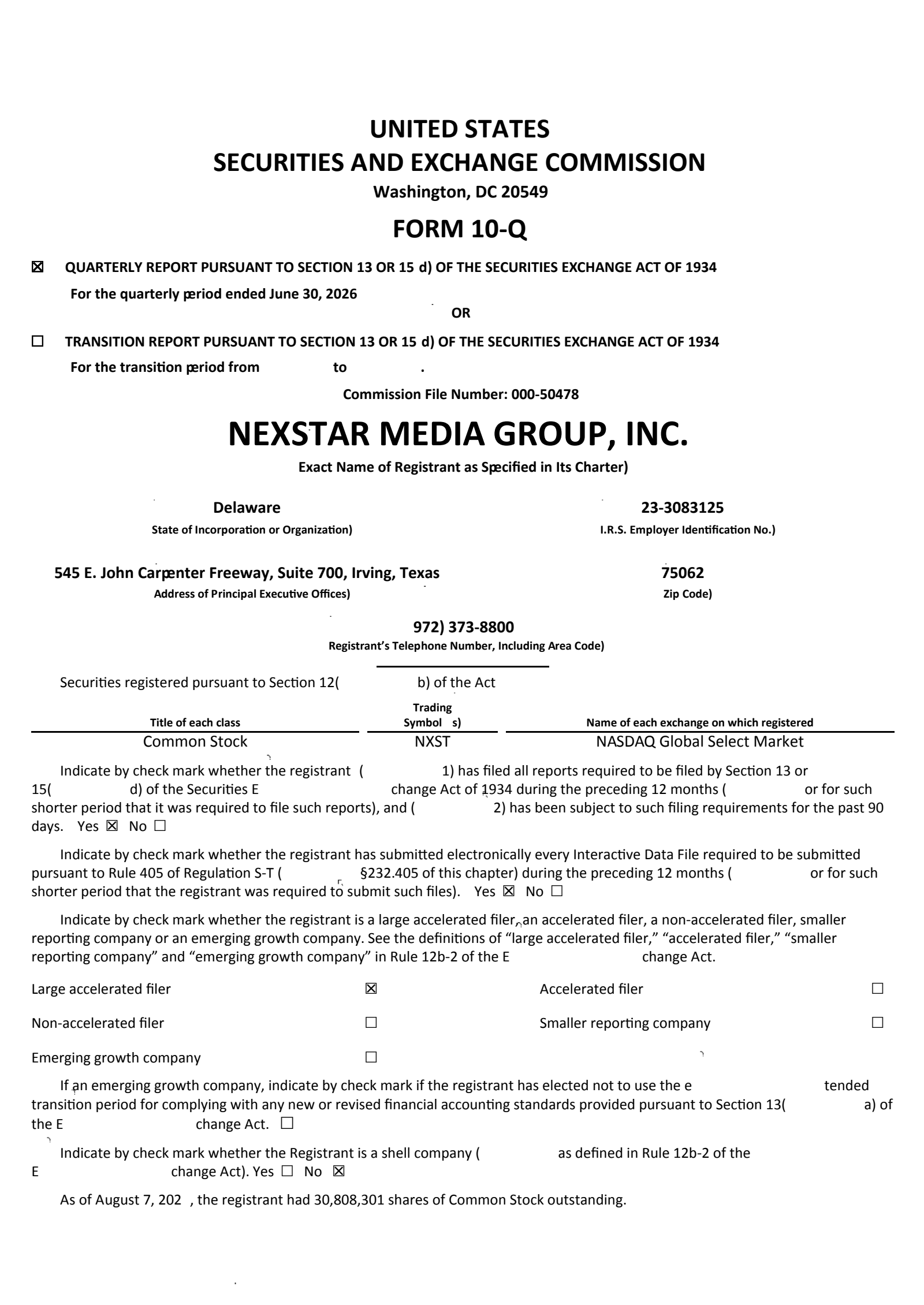 Nexstar Media Group's Q2 2026 Quarterly report