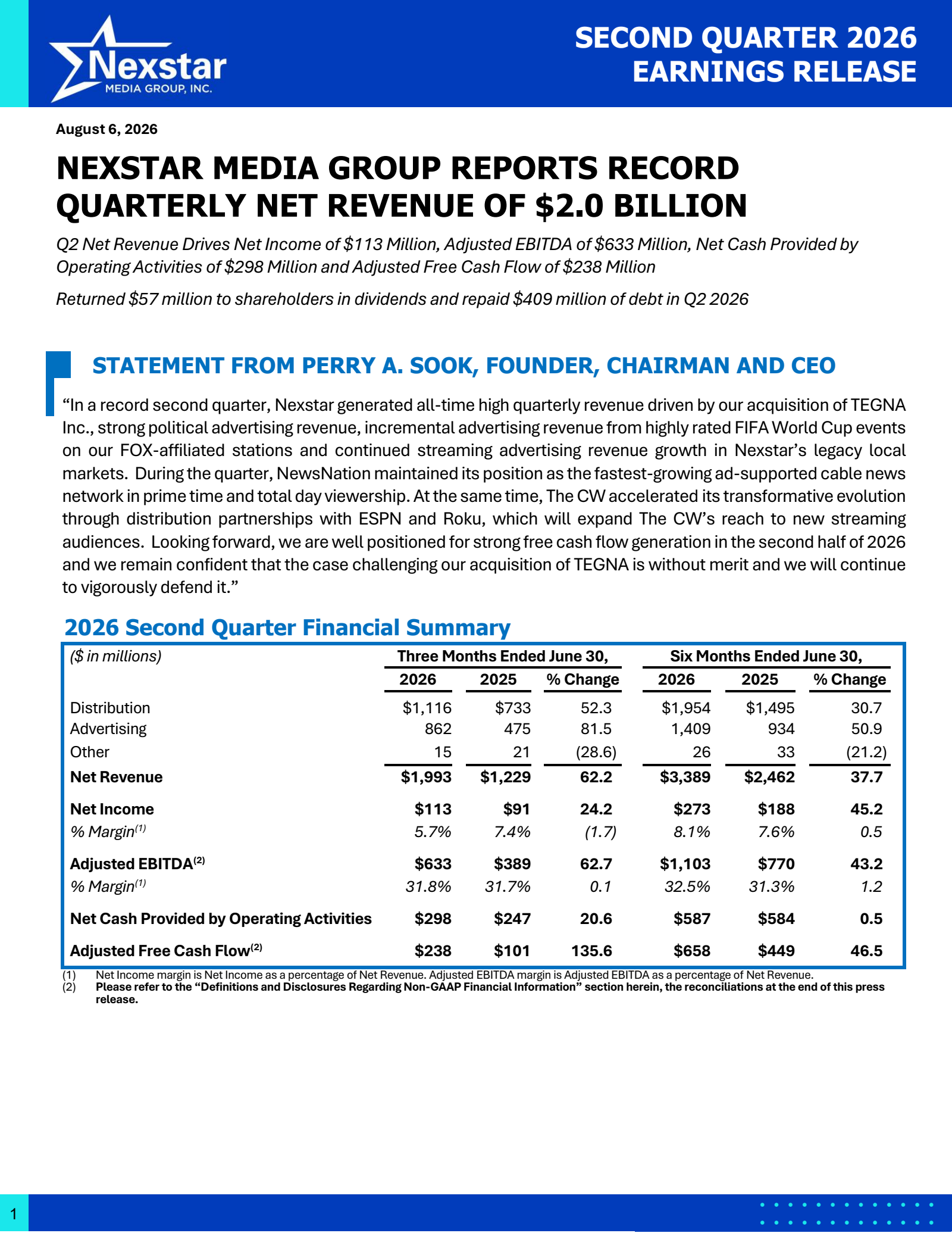 Nexstar Media Group's Q2 2026 Press Release