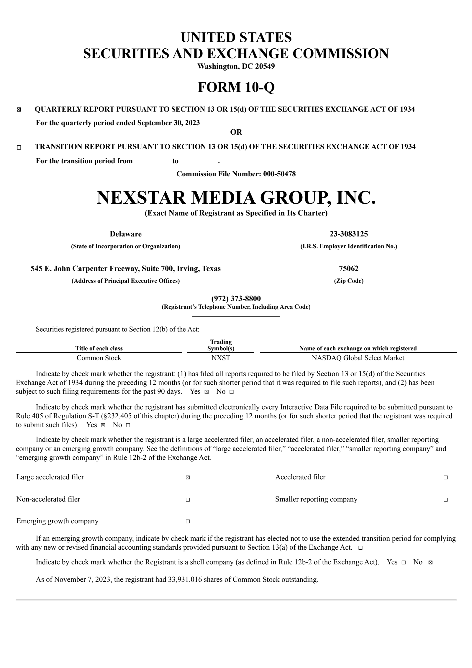 Nexstar Media Group's Q3 2023 Quarterly report