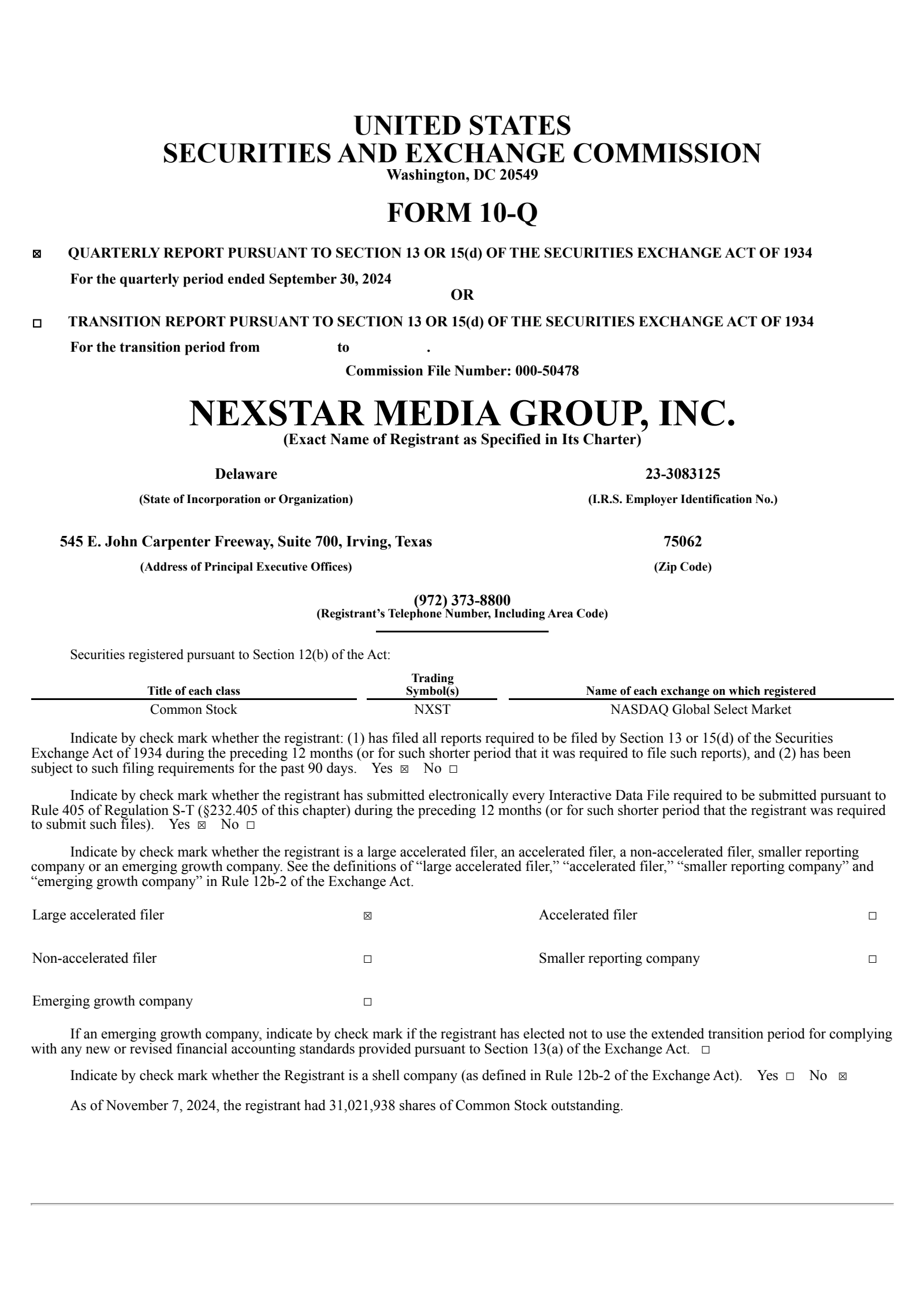 Nexstar Media Group's Q3 2024 Quarterly report