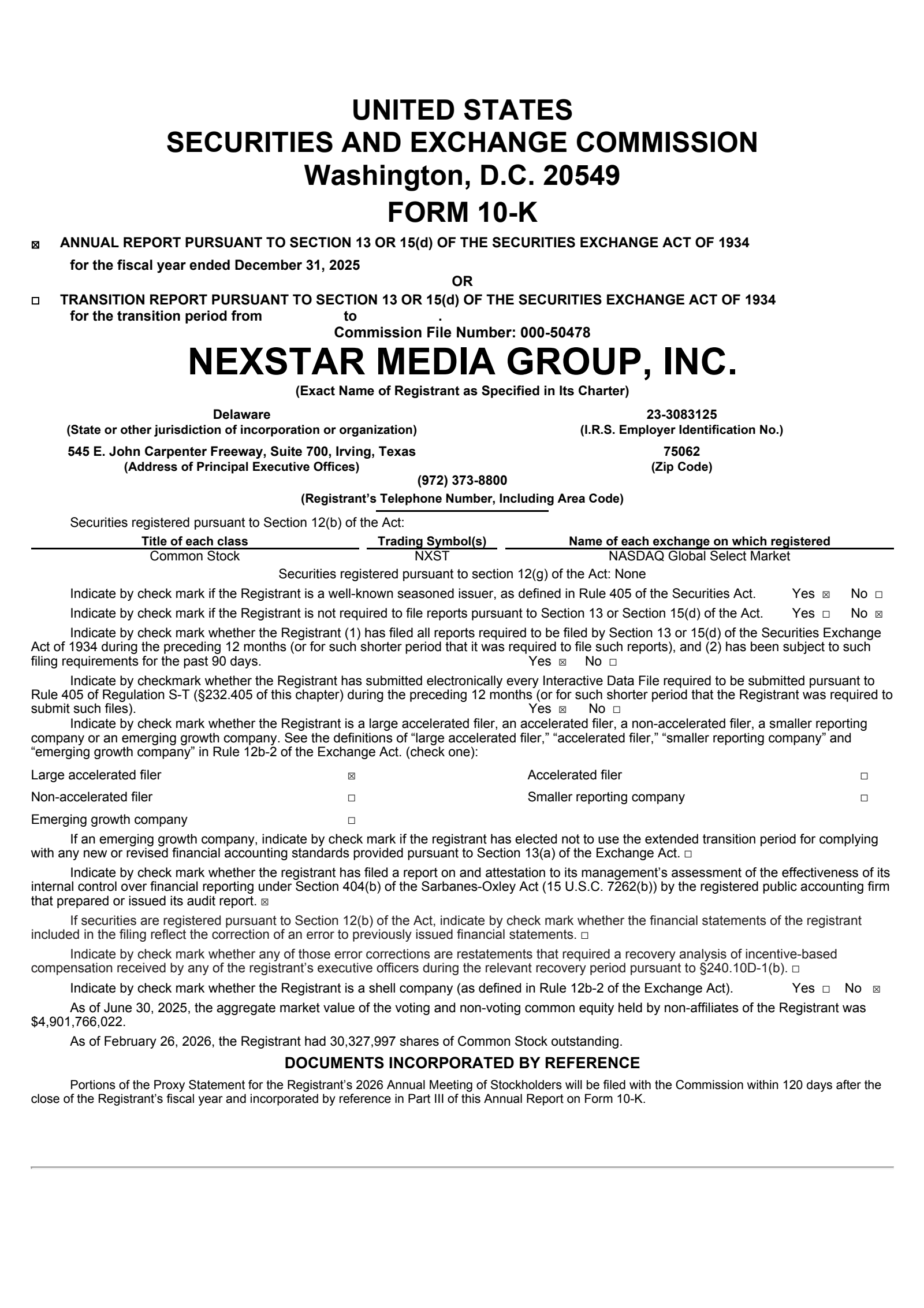 Nexstar Media Group's Q4 2025 Annual report