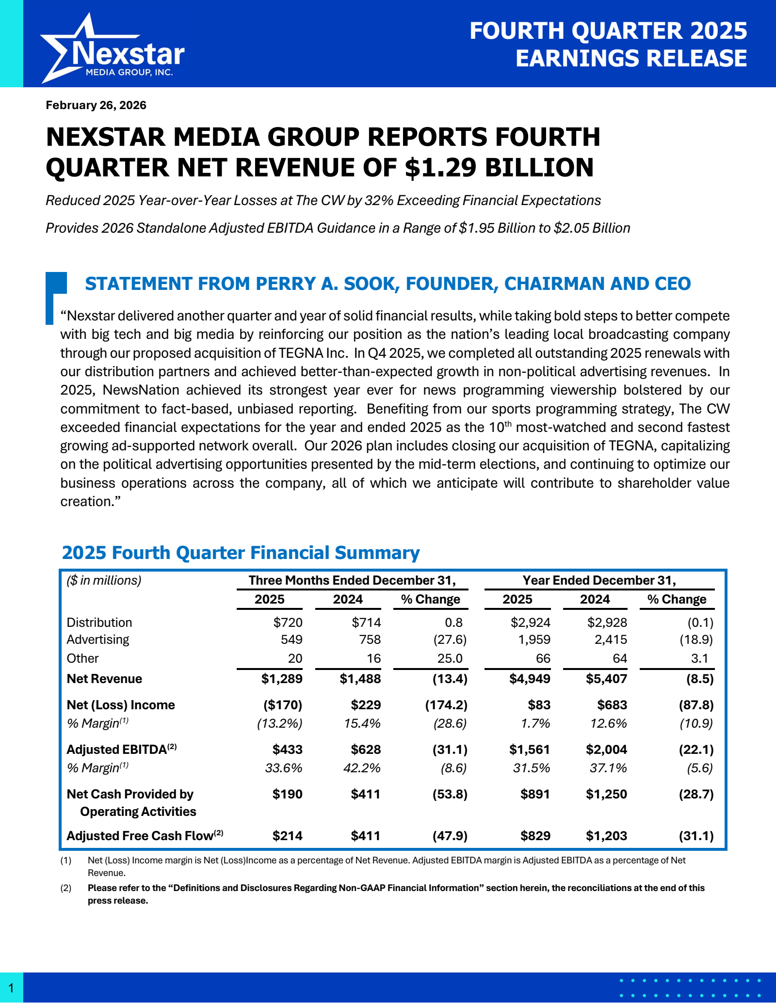 Nexstar Media Group's Q4 2025 Press Release