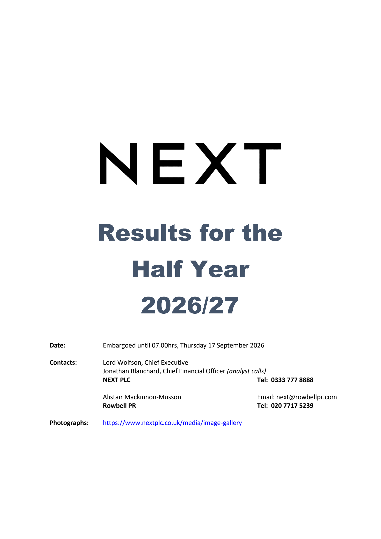 NEXT's H1 2027 Interim report