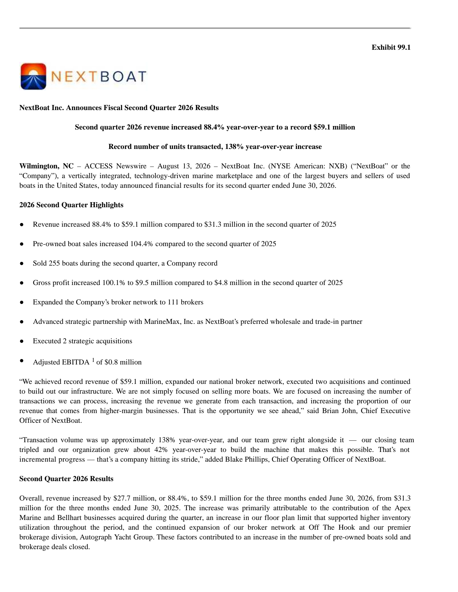 Off The Hook Ys' Q2 2026 Press Release