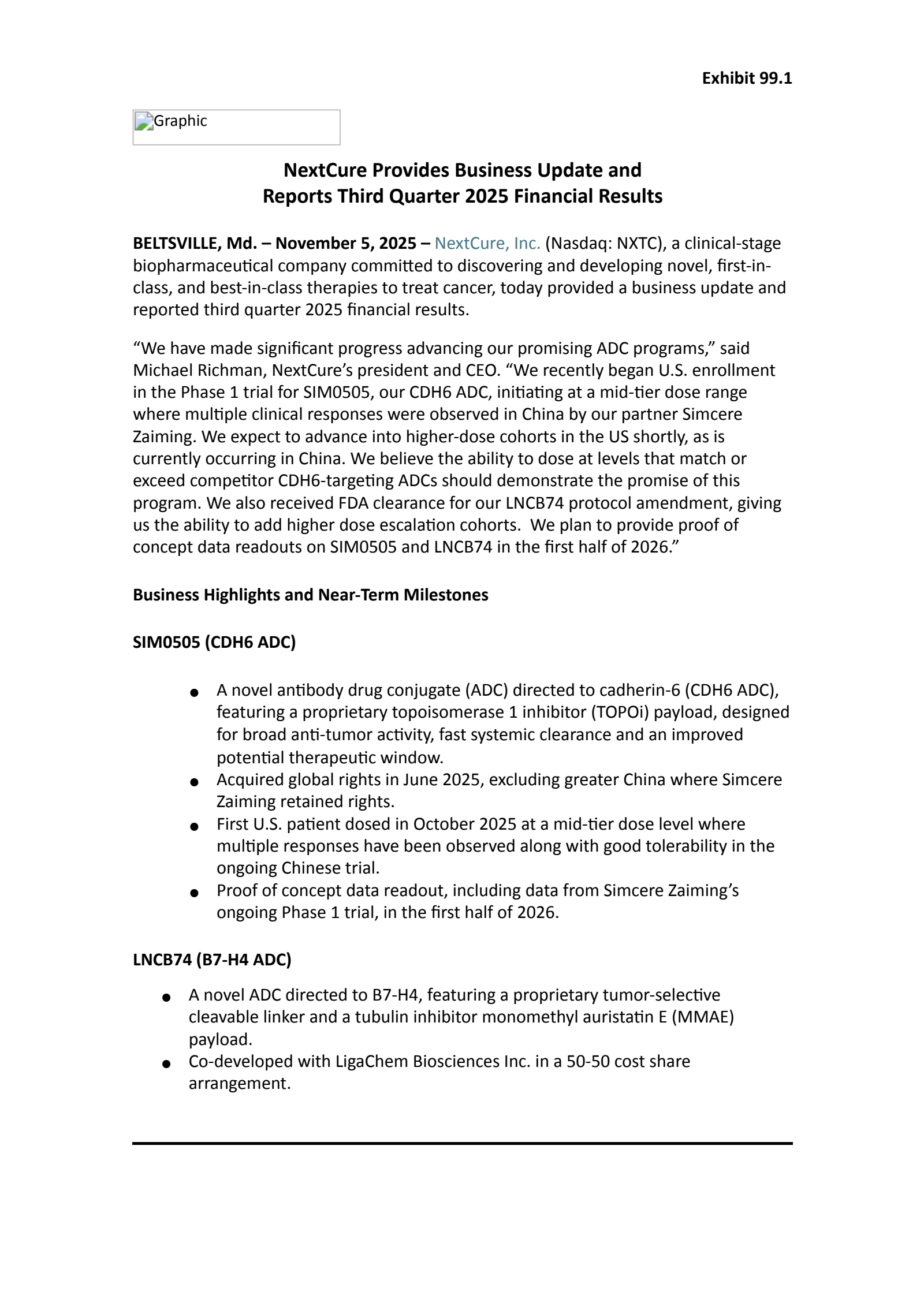 NextCure's Q3 2025 Earnings Release