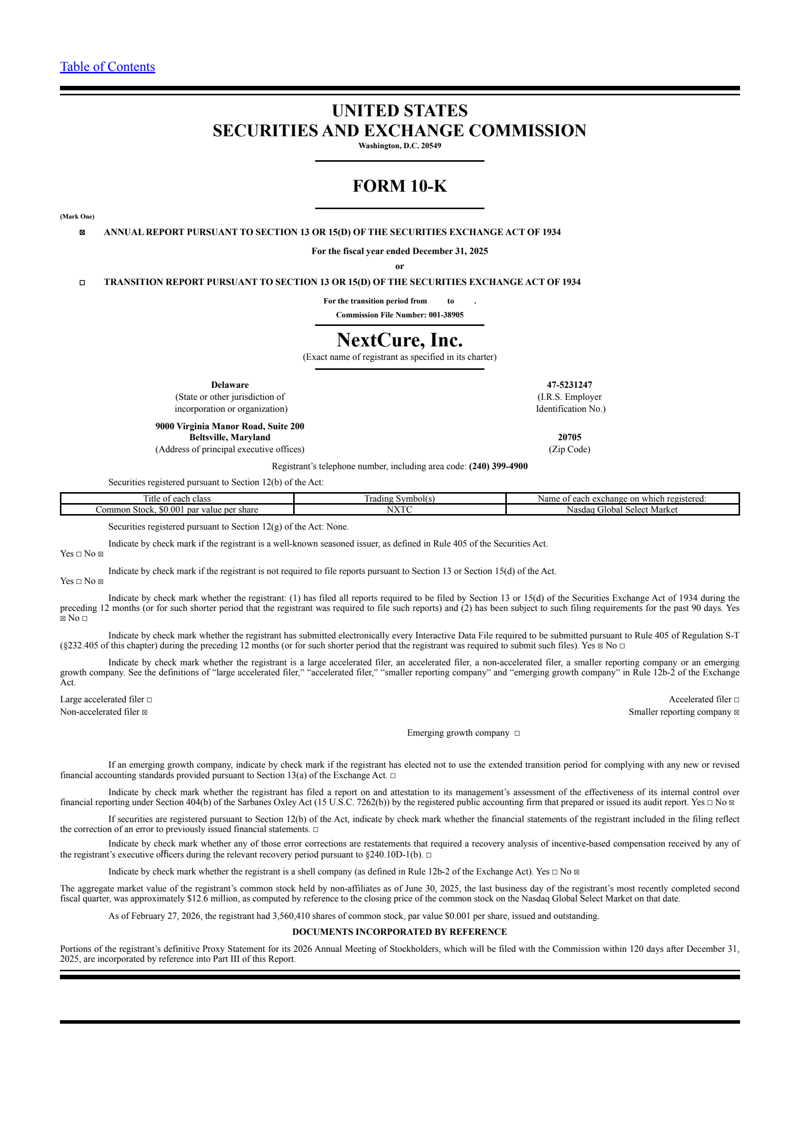 NextCure's Q4 2025 Annual report