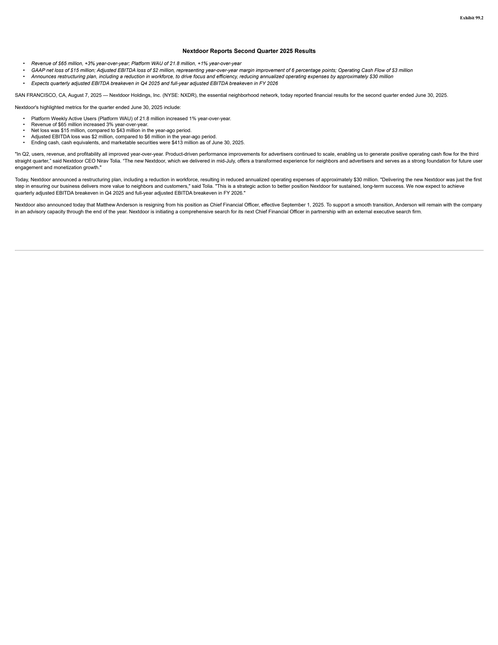 Nextdoor's Q2 2025 Press Release
