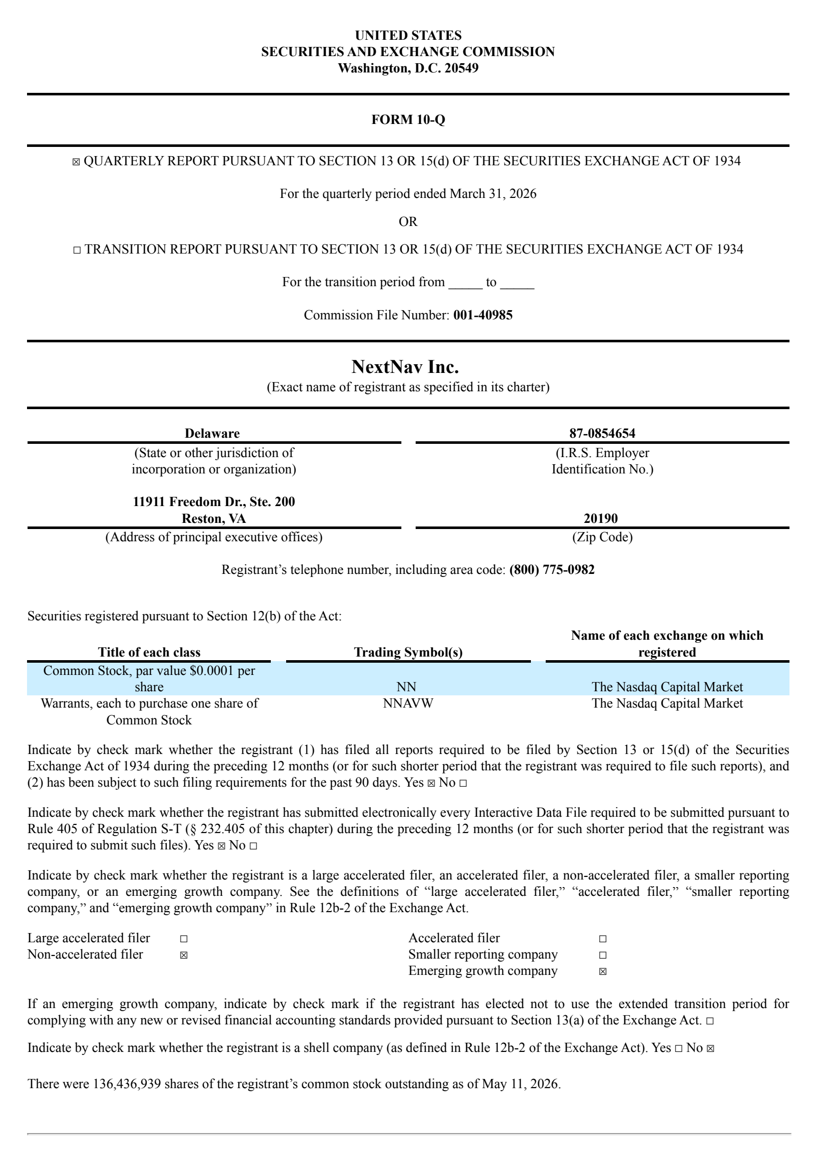 NextNav's Q1 2026 Quarterly report