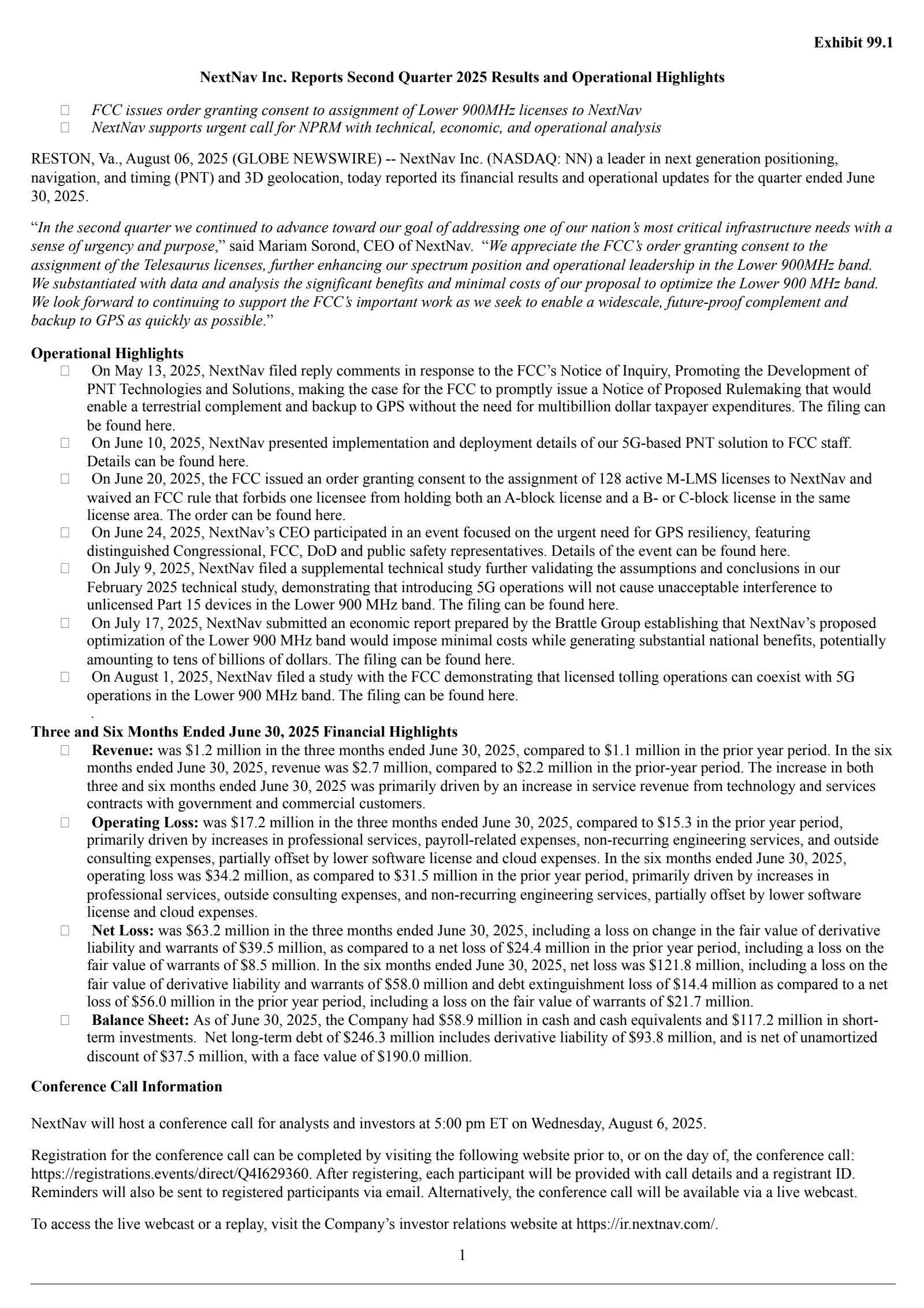 NextNav's Q2 2025 Press Release