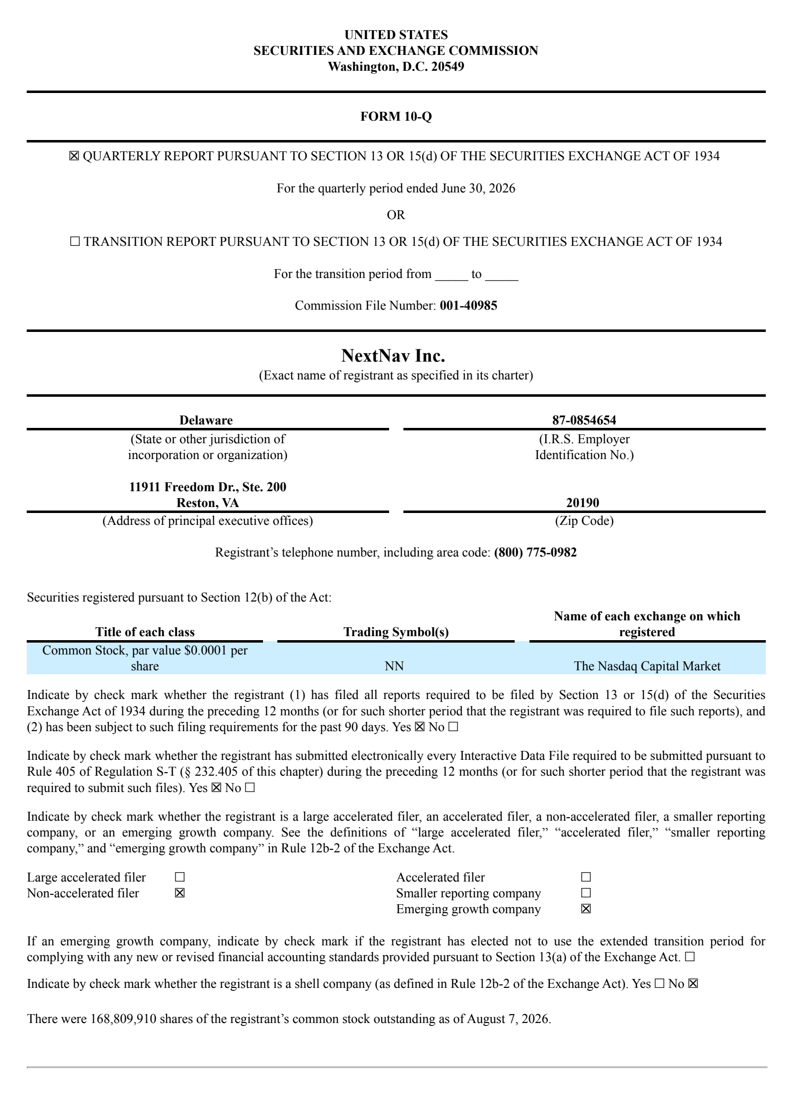 NextNav's Q2 2026 Quarterly report