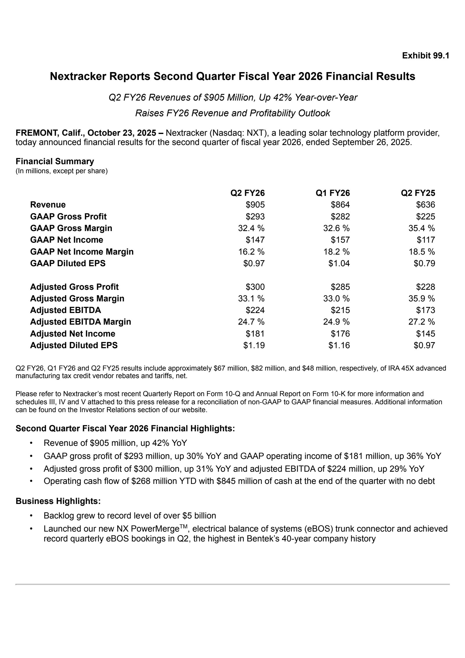 Nextpower's Q2 2026 Earnings Release