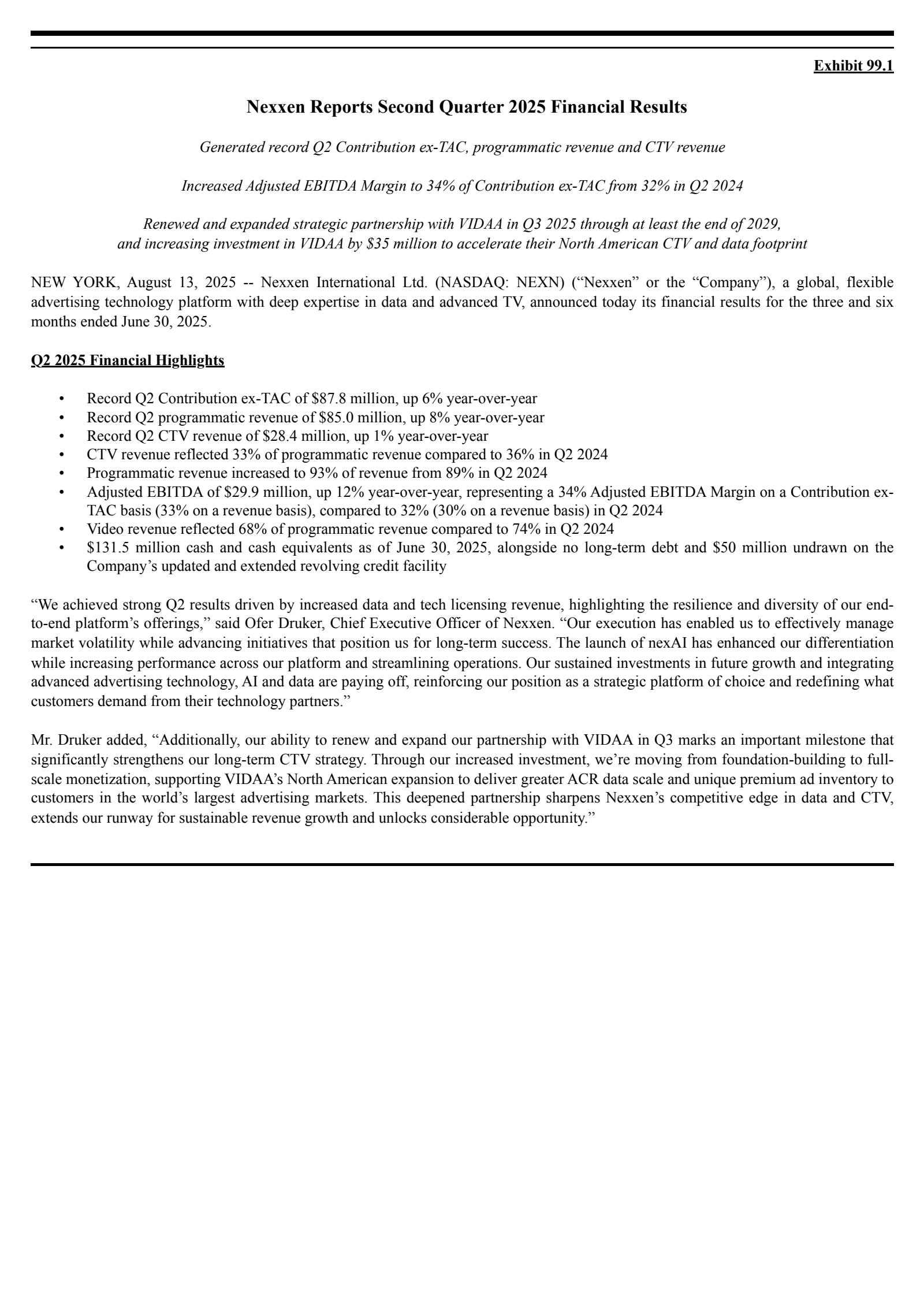 Nexxen International's Q2 2025 Press Release