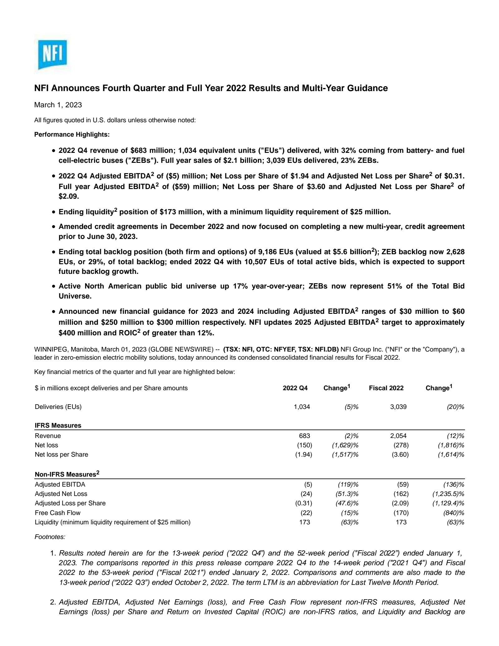 NFI Q4 2022 Earnings Report on 3/1/2023