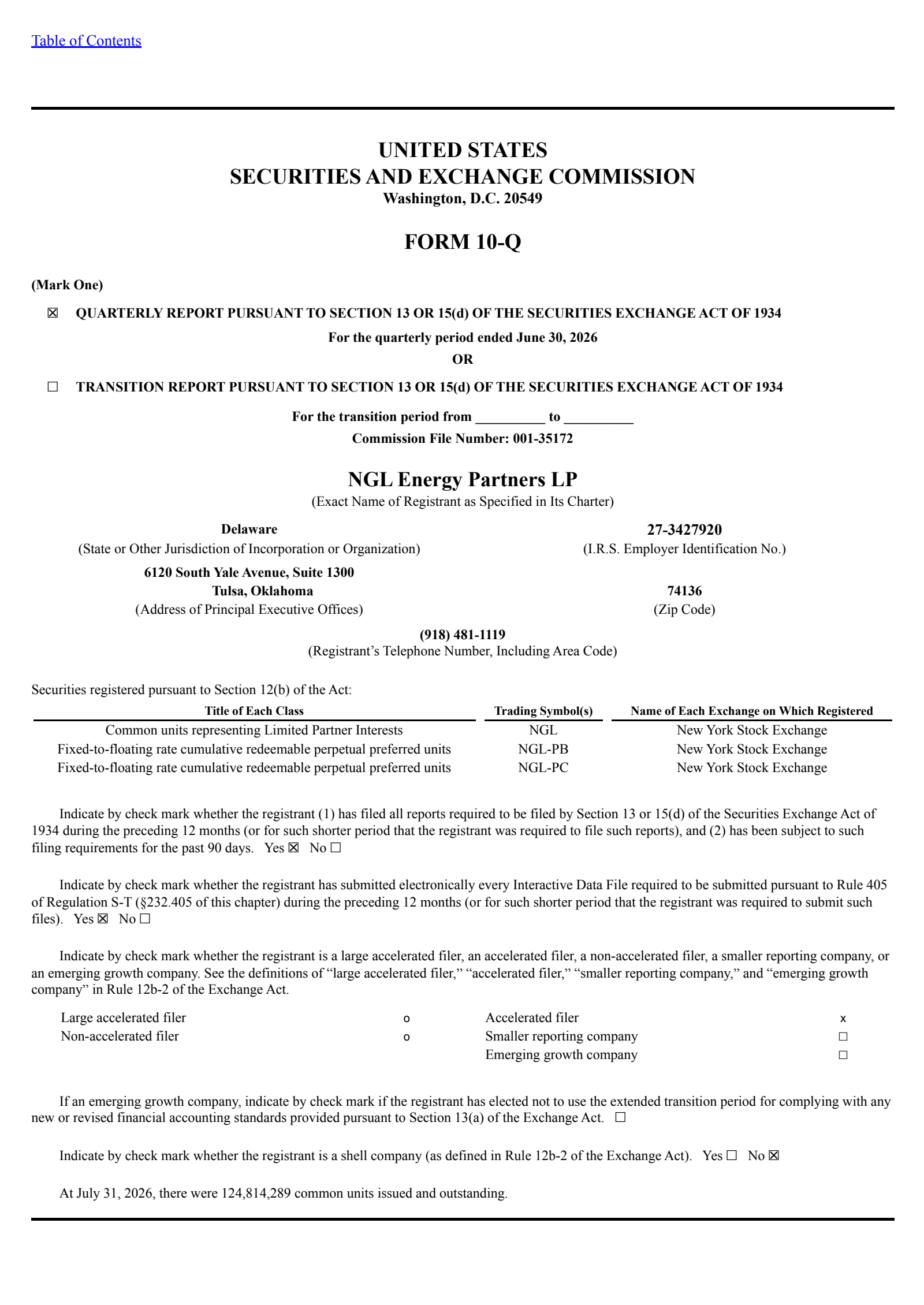 NGL Energy Partners' Q1 2027 Quarterly report