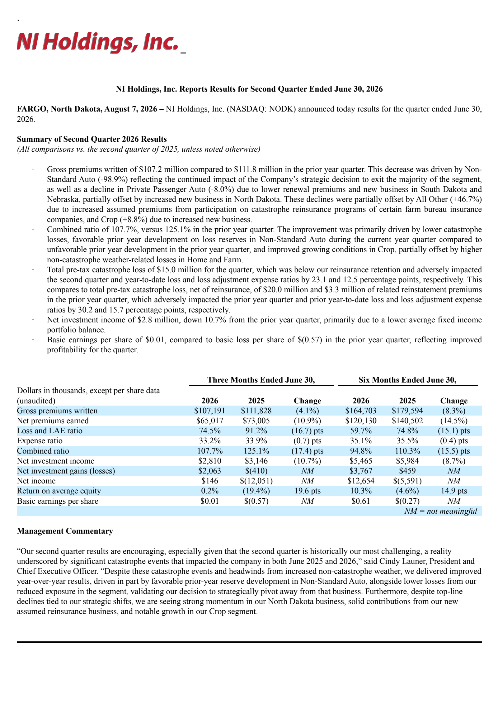 NI's Q2 2026 Press Release