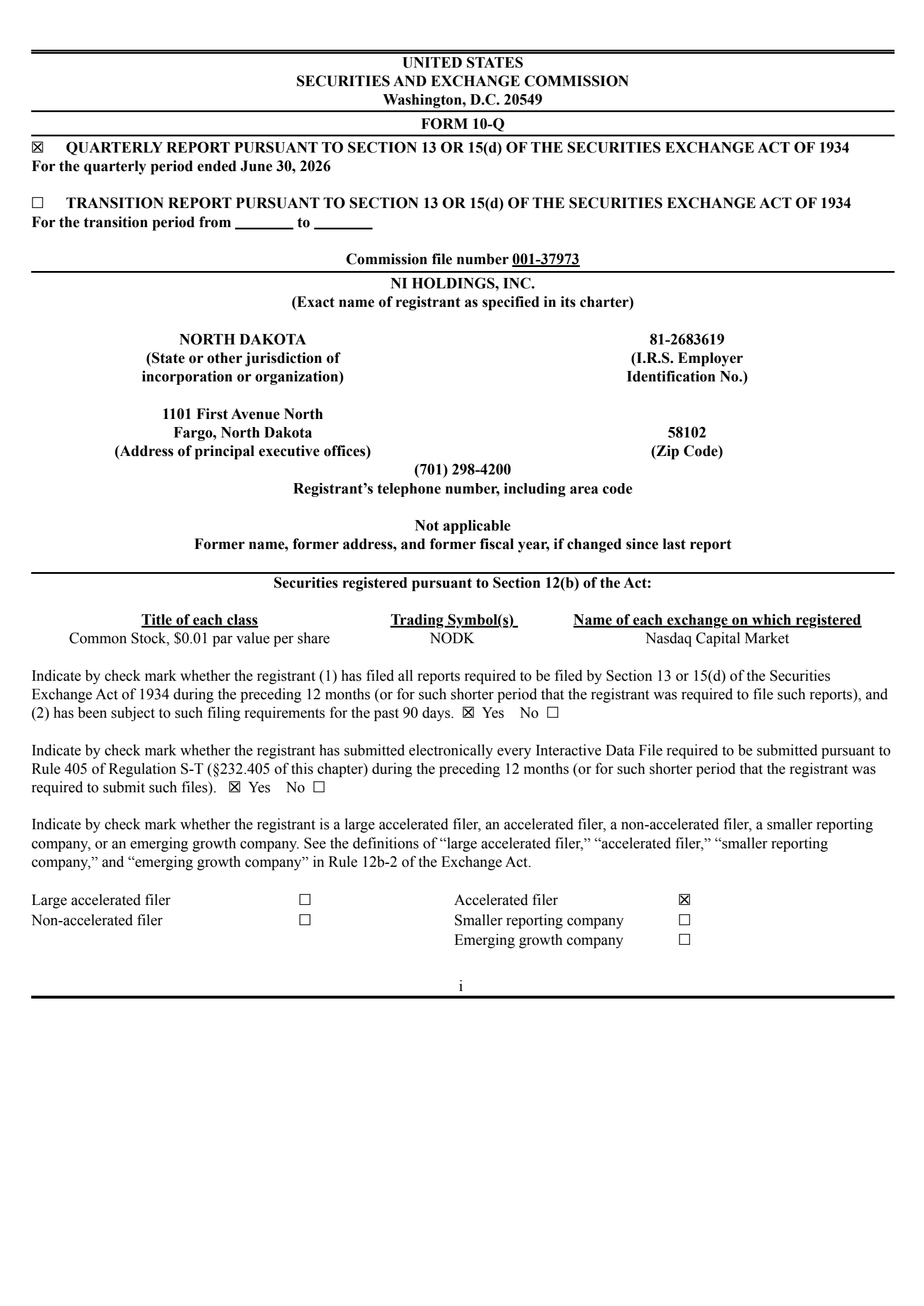 NI's Q2 2026 Quarterly report