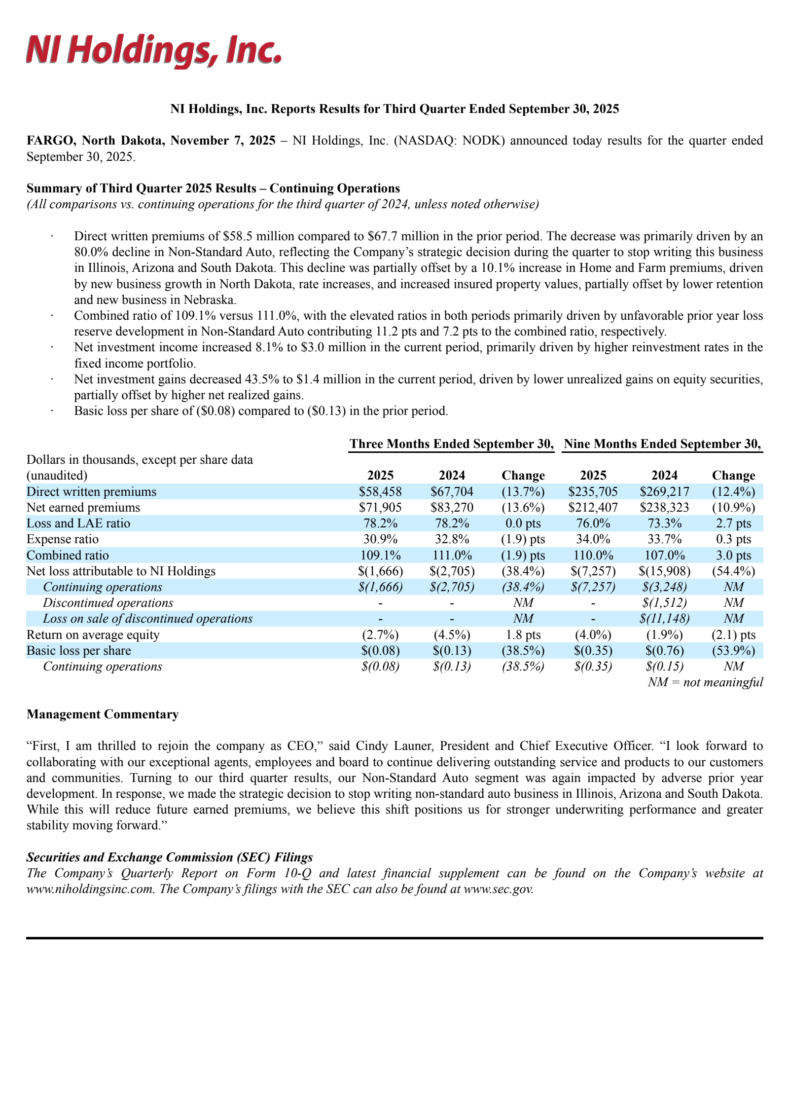 NI's Q3 2025 Earnings Release
