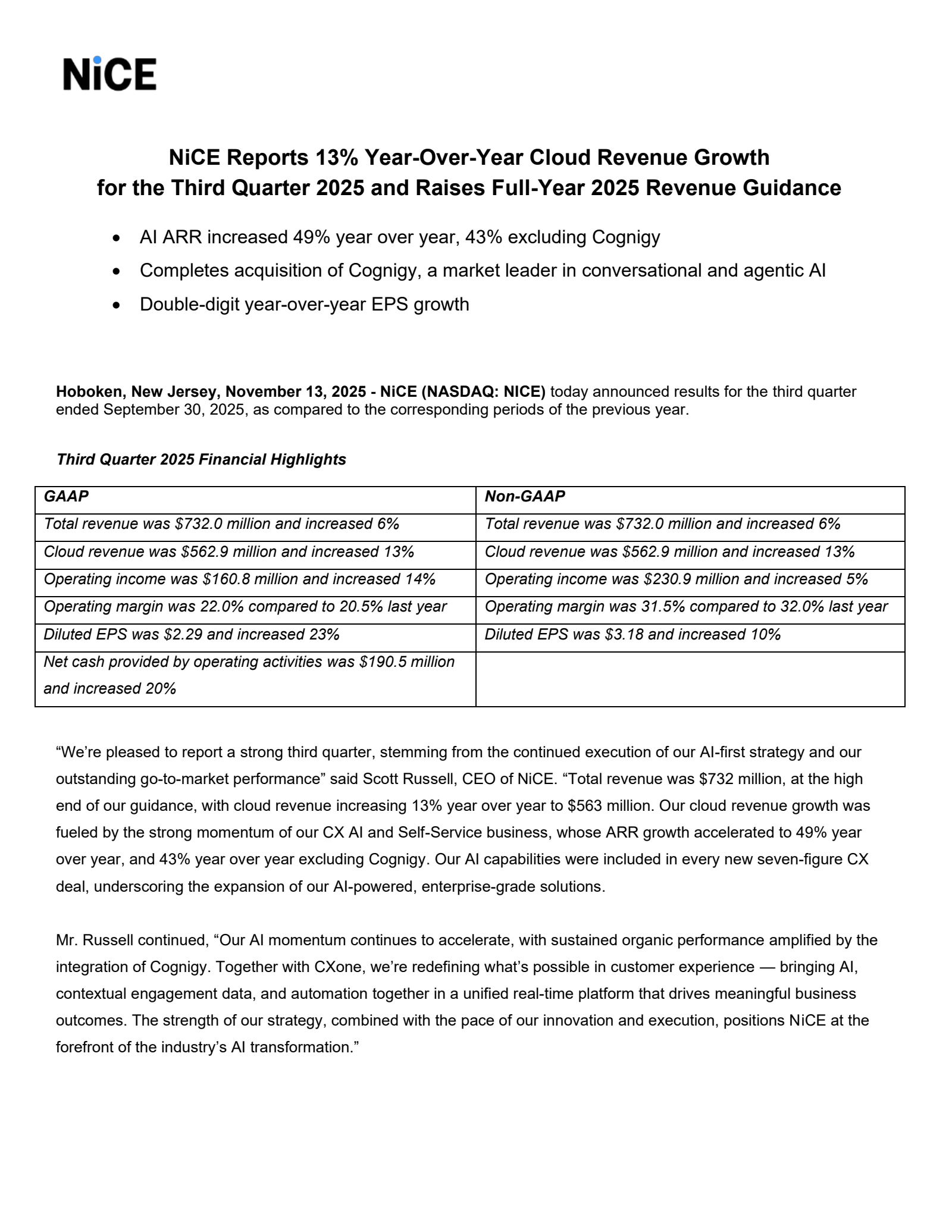 NiCE's Q3 2025 Earnings Release