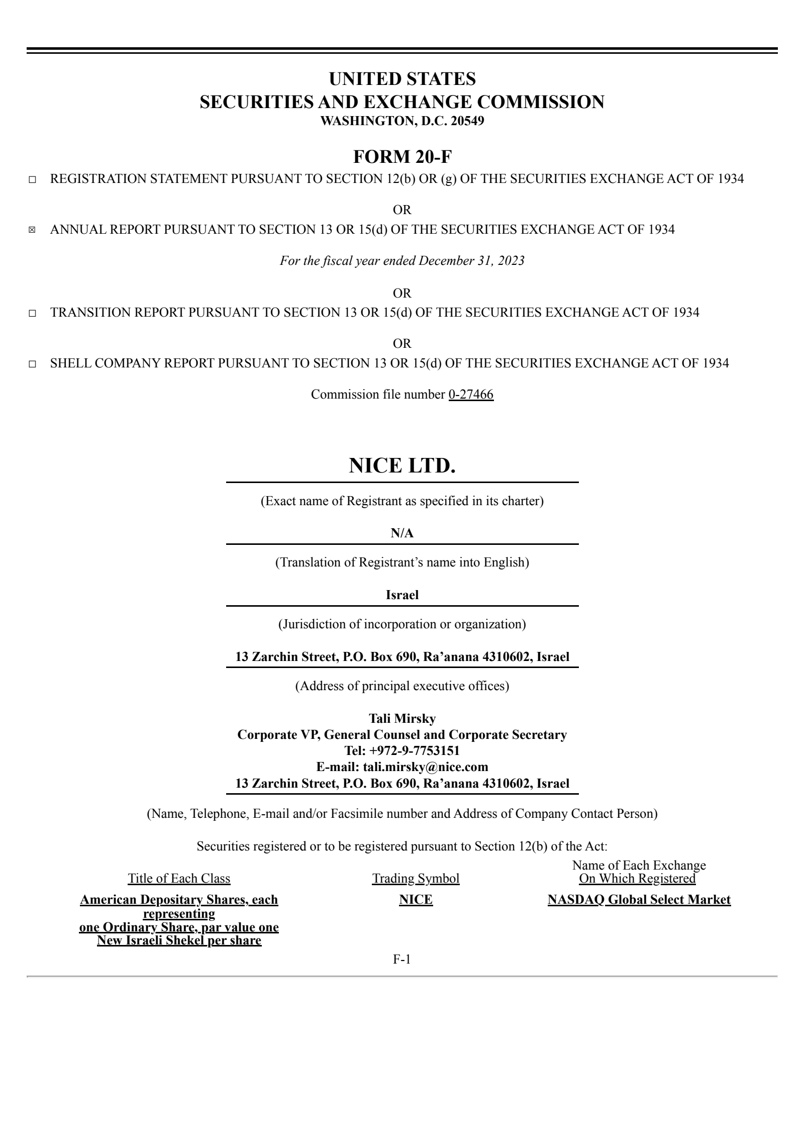 Nice's Q4 2023 Annual Report