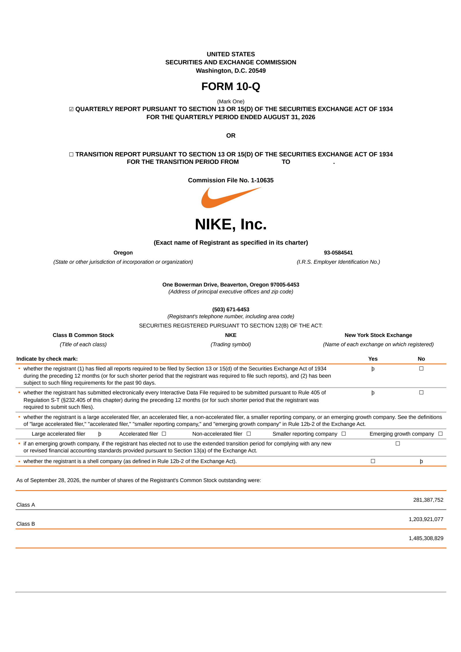NIKE's Q1 2027 Quarterly report