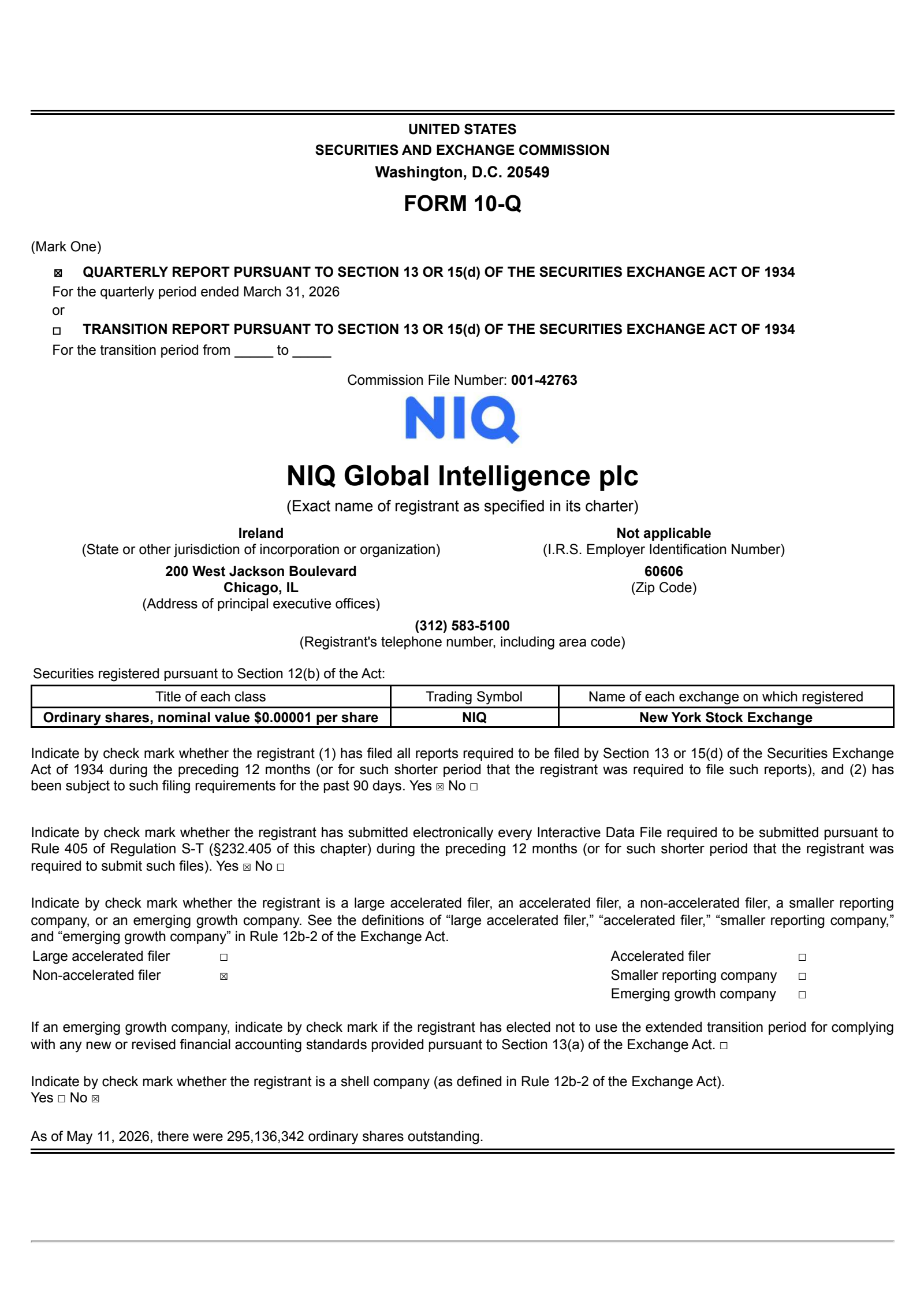 NIQ Global Intelligence's Q1 2026 Quarterly report