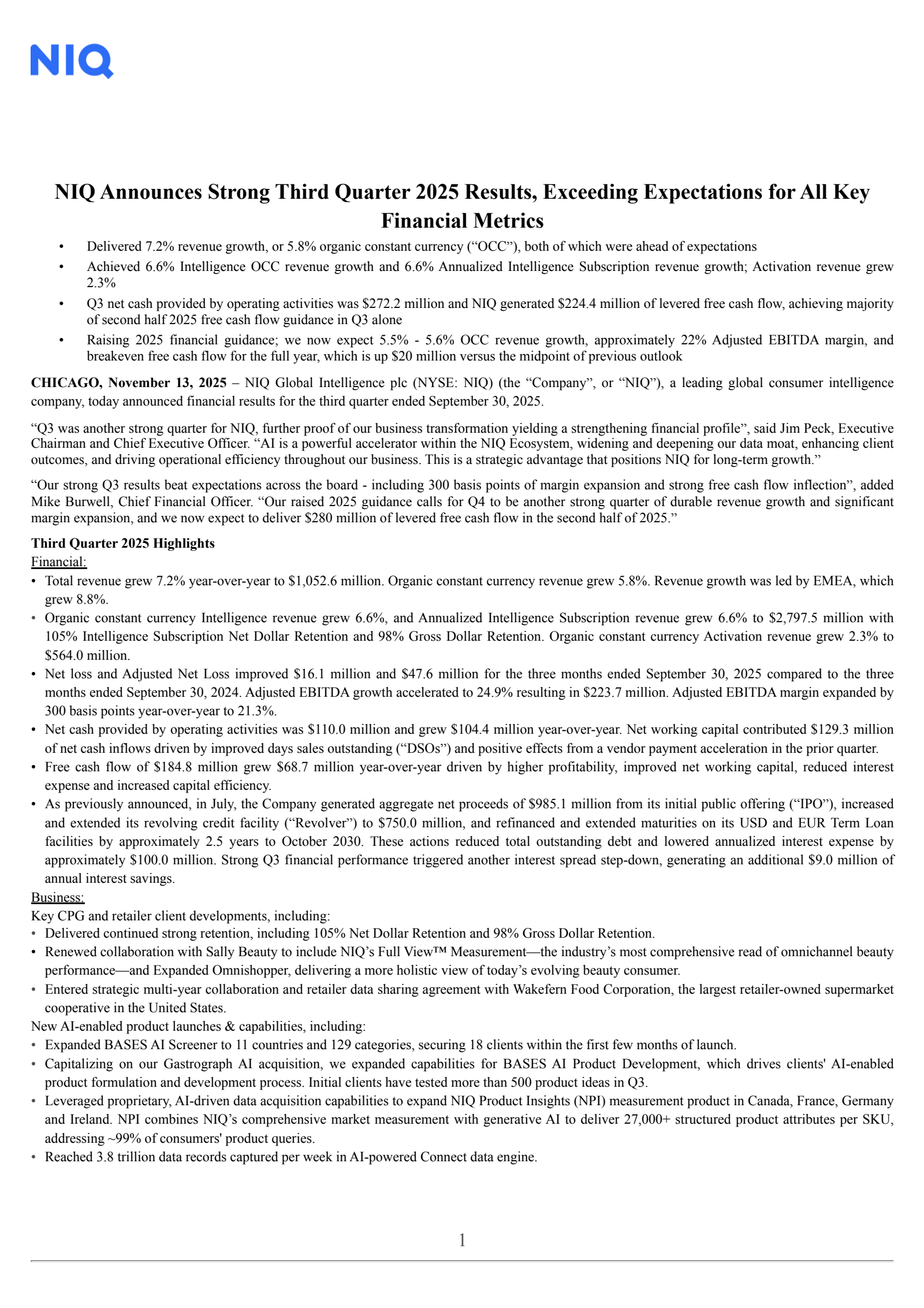 NIQ Global Intelligence's Q3 2025 Earnings Release