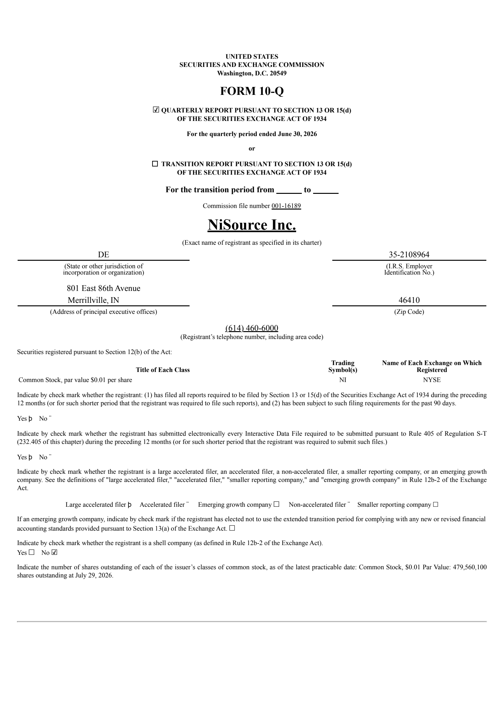 NiSource's Q2 2026 Quarterly report