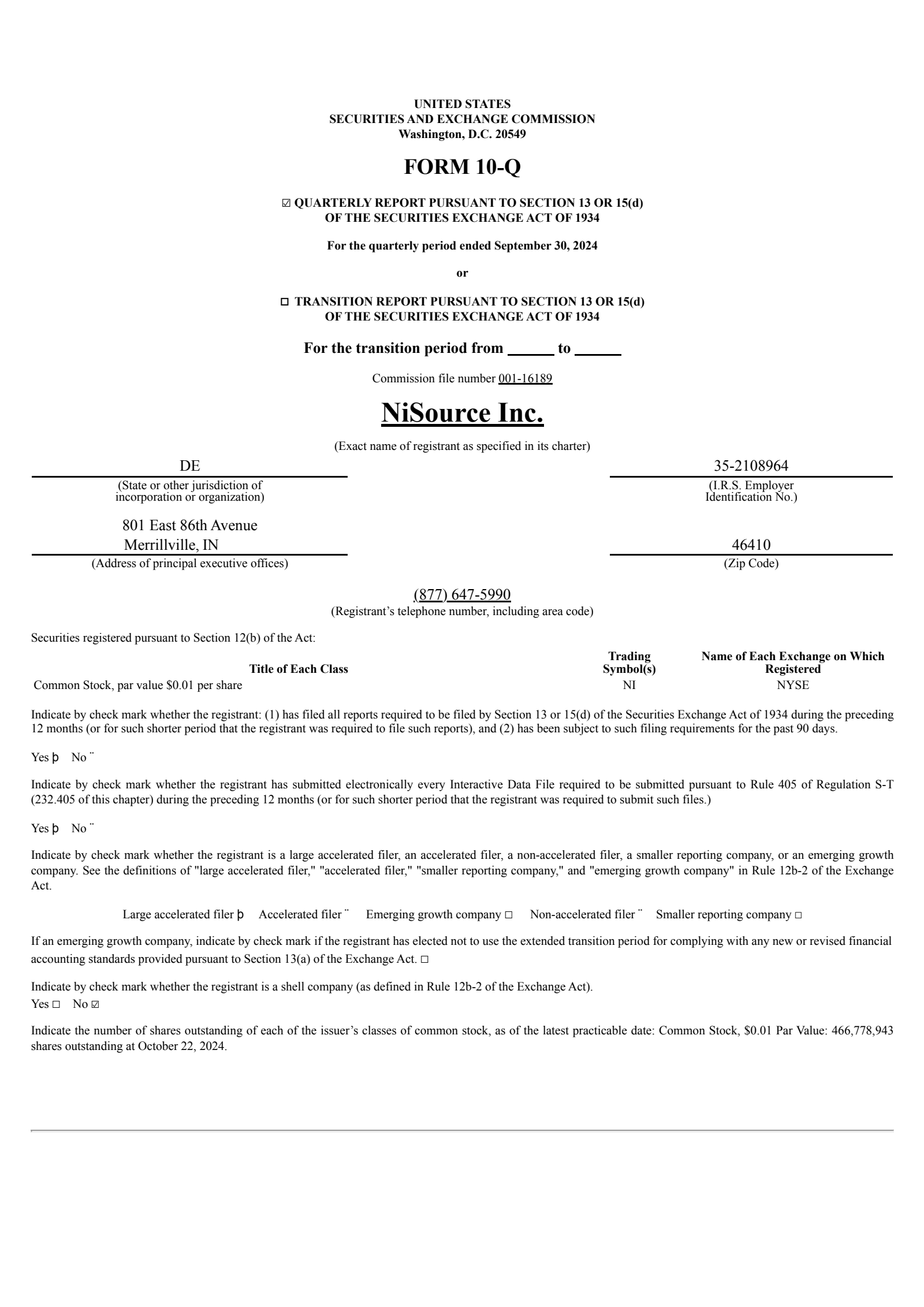 NiSource's Q3 2024 Quarterly report