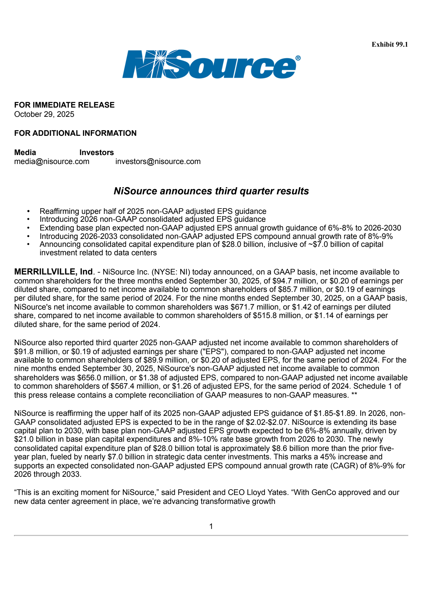 NiSource's Q3 2025 Earnings Release