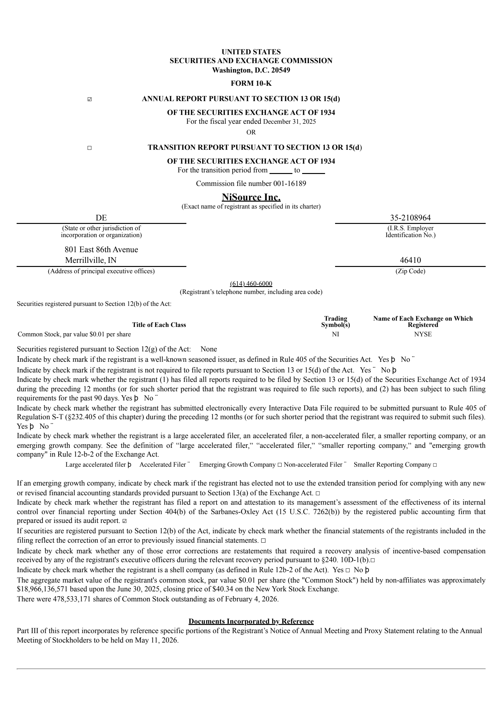NiSource's Q4 2025 Annual report