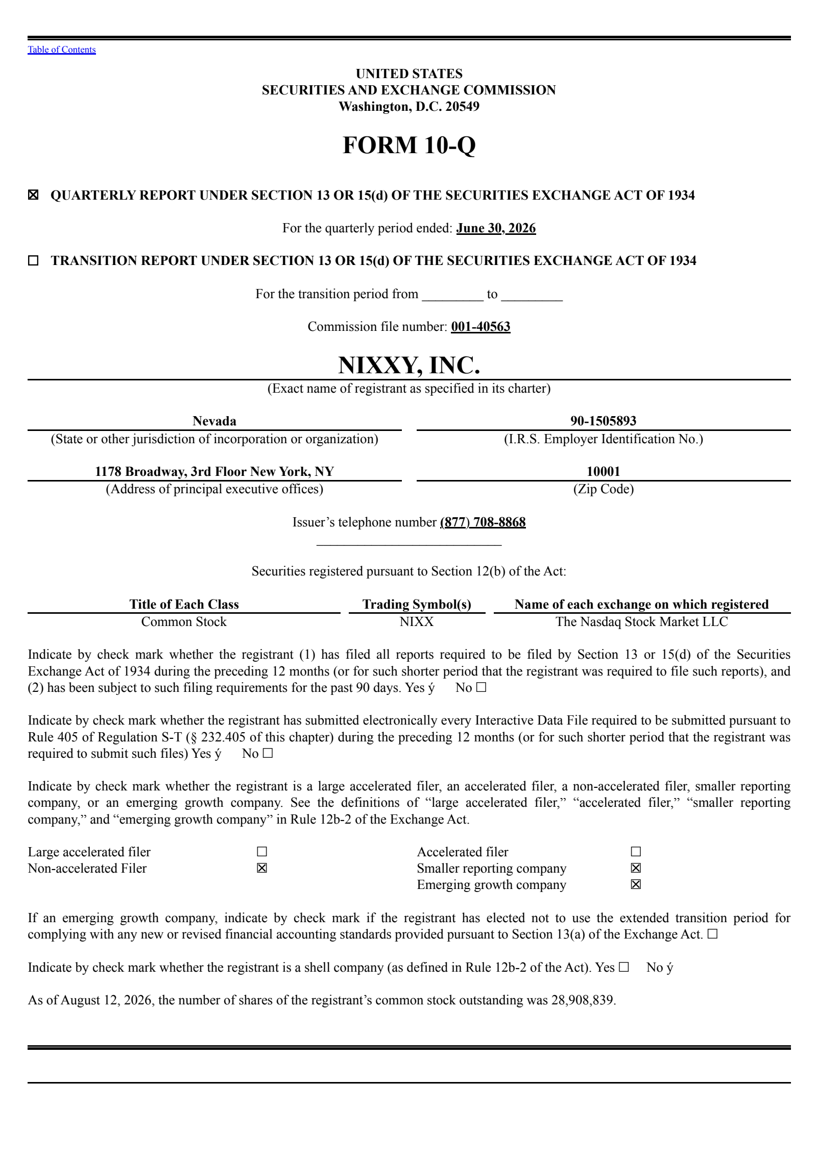 Nixxy's Q2 2026 Quarterly report