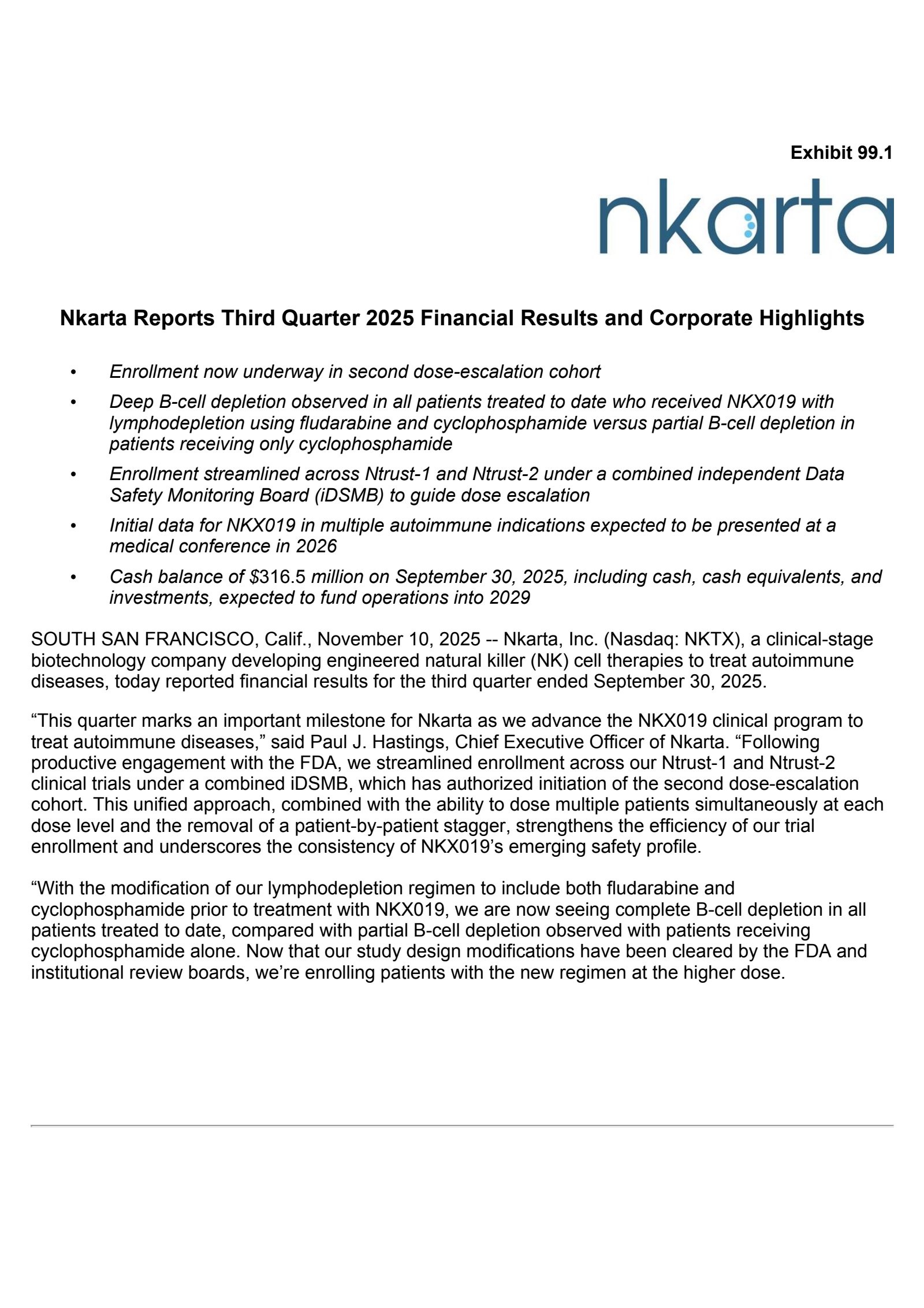 Nkarta's Q3 2025 Earnings Release