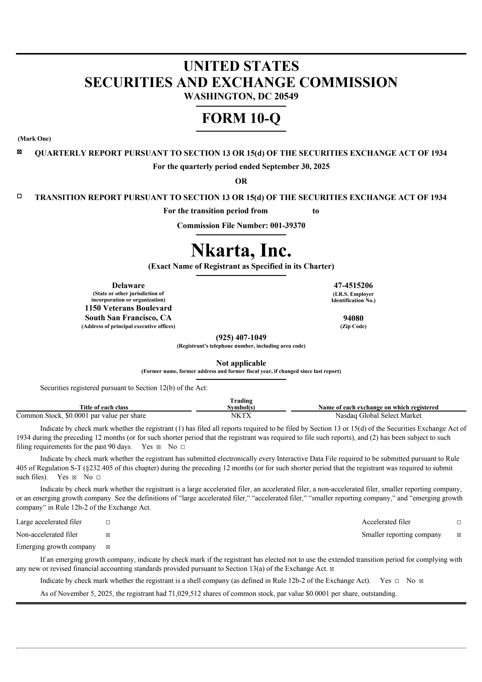 Nkarta's Q3 2025 Quarterly Report