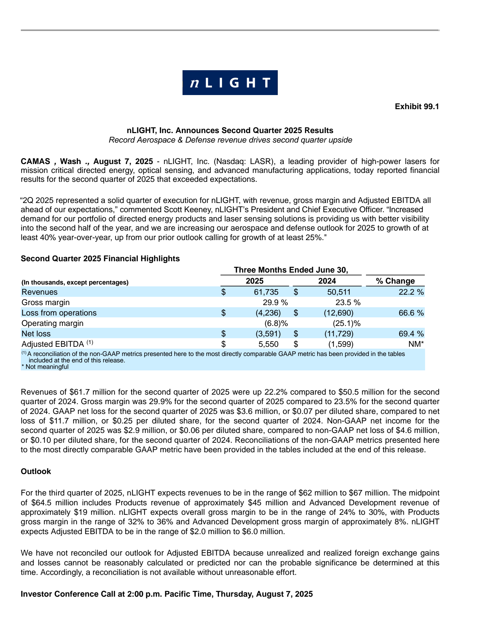 nLight's Q2 2025 Press Release