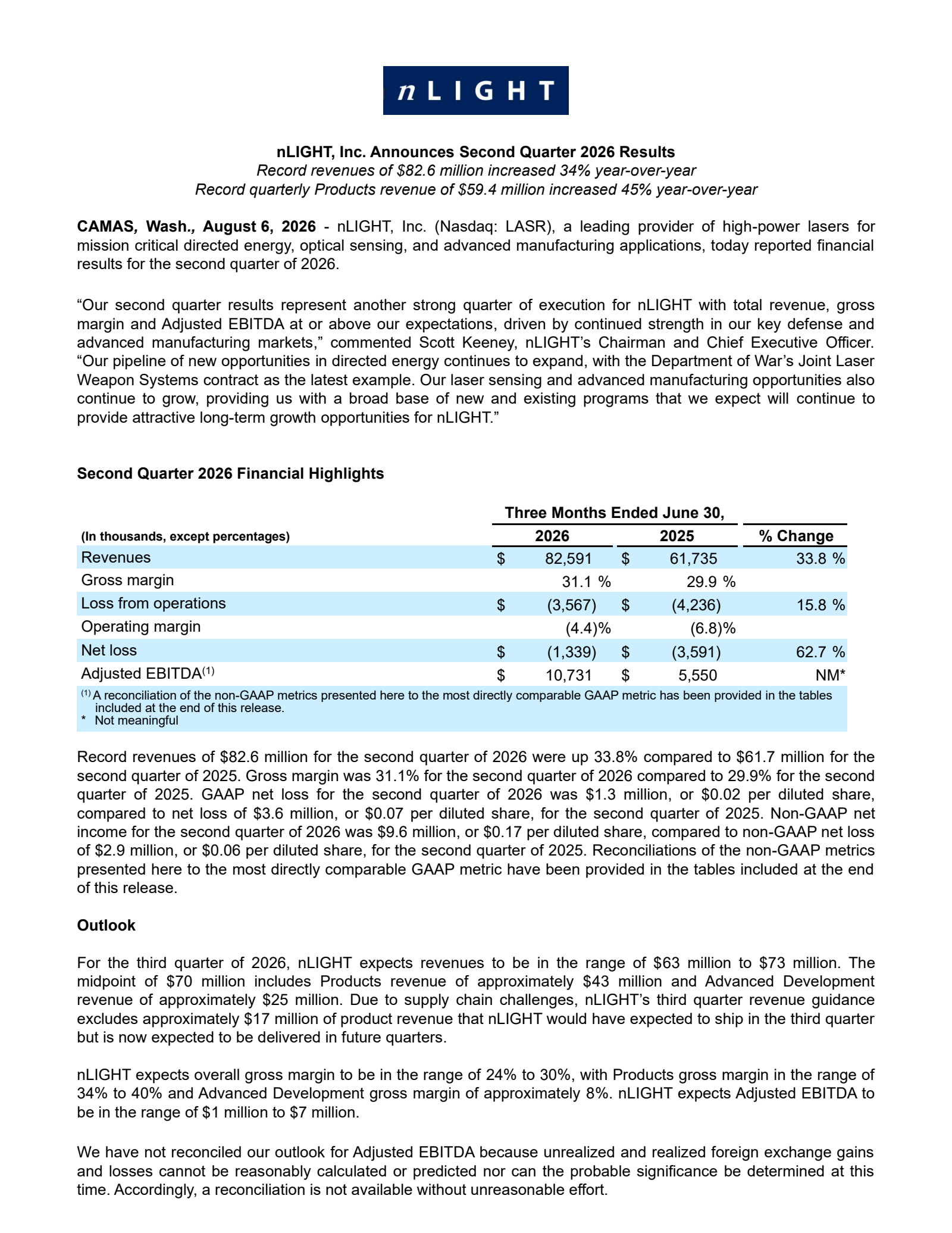 nLight's Q2 2026 Press Release