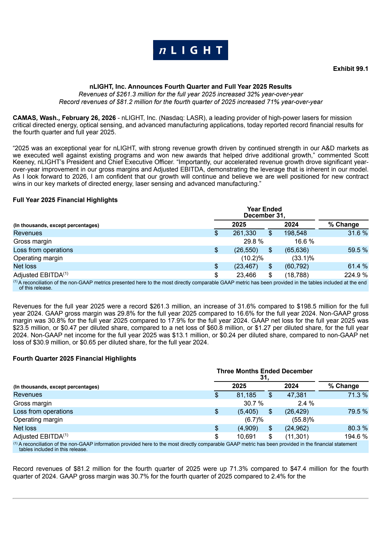 nLight's Q4 2025 Press Release