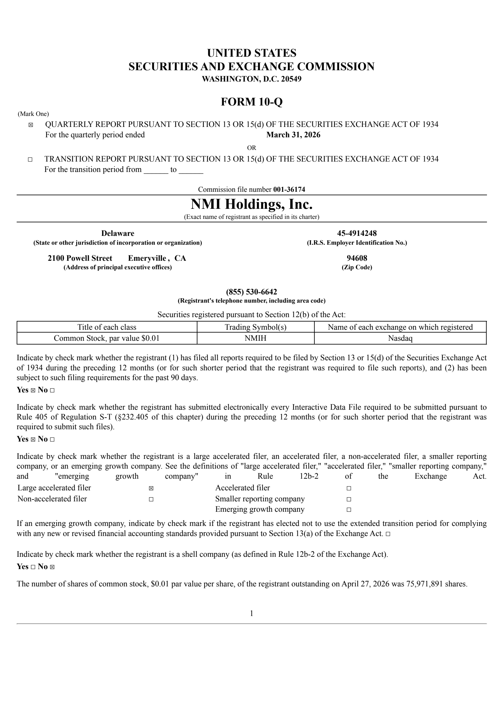 NMI's Q1 2026 Quarterly report