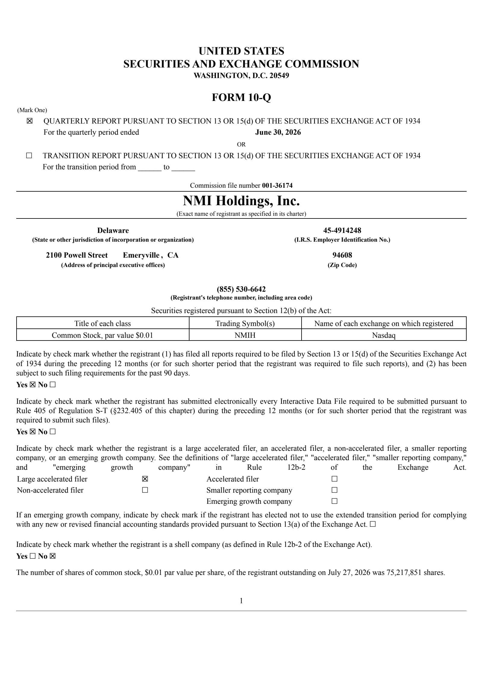 NMI's Q2 2026 Quarterly report