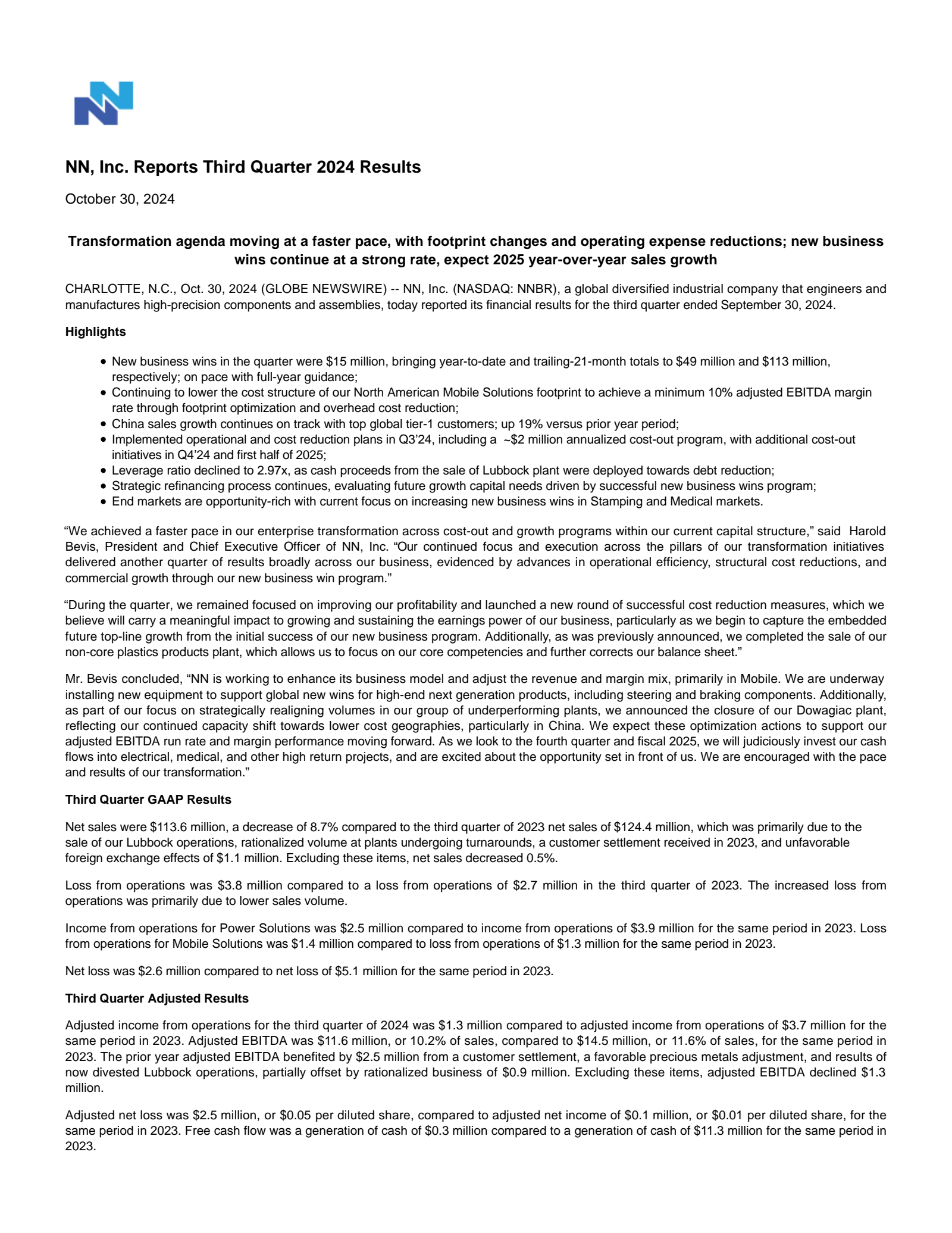 NN's Q3 2024 Press Release