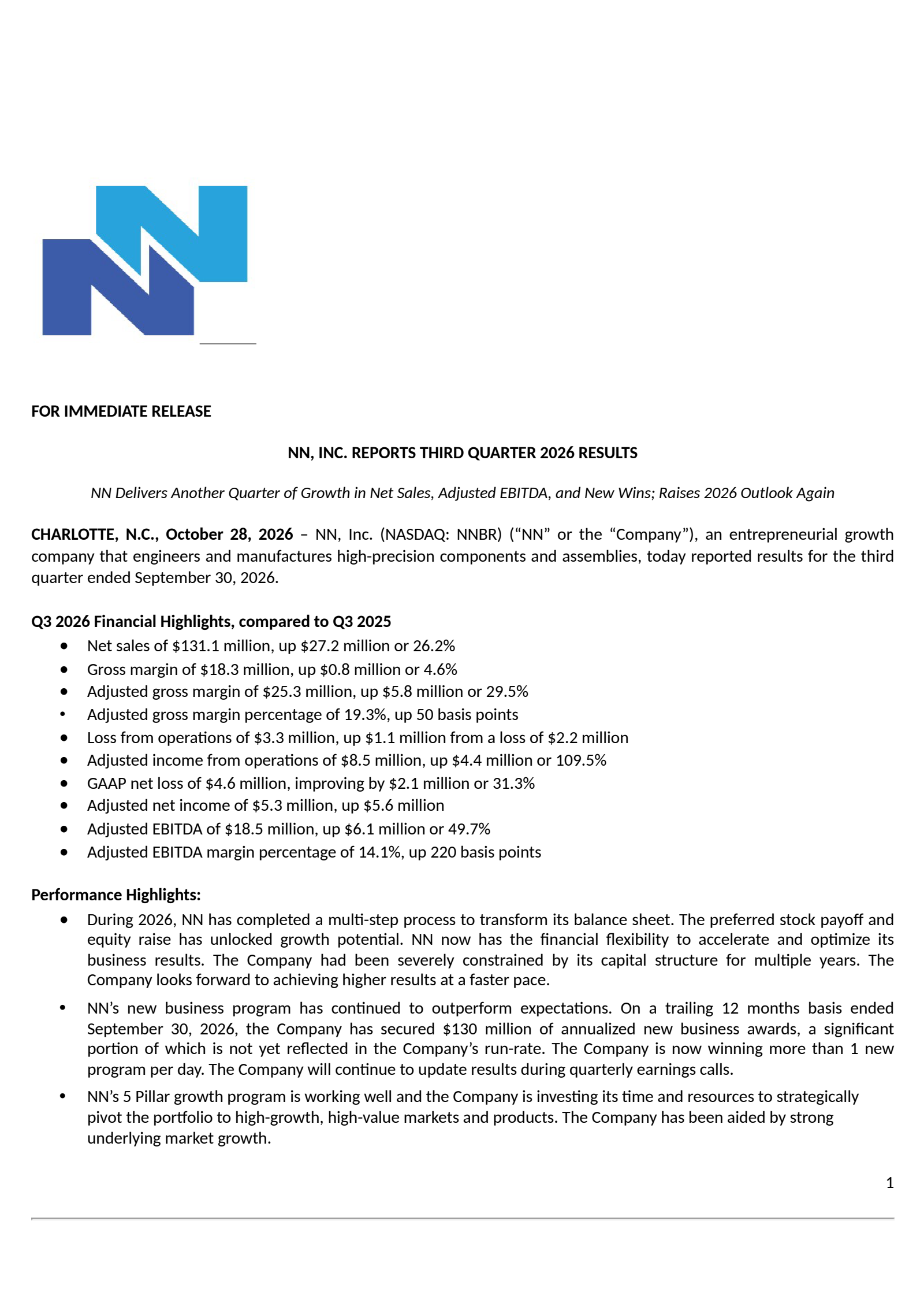NN's Q3 2026 Press Release