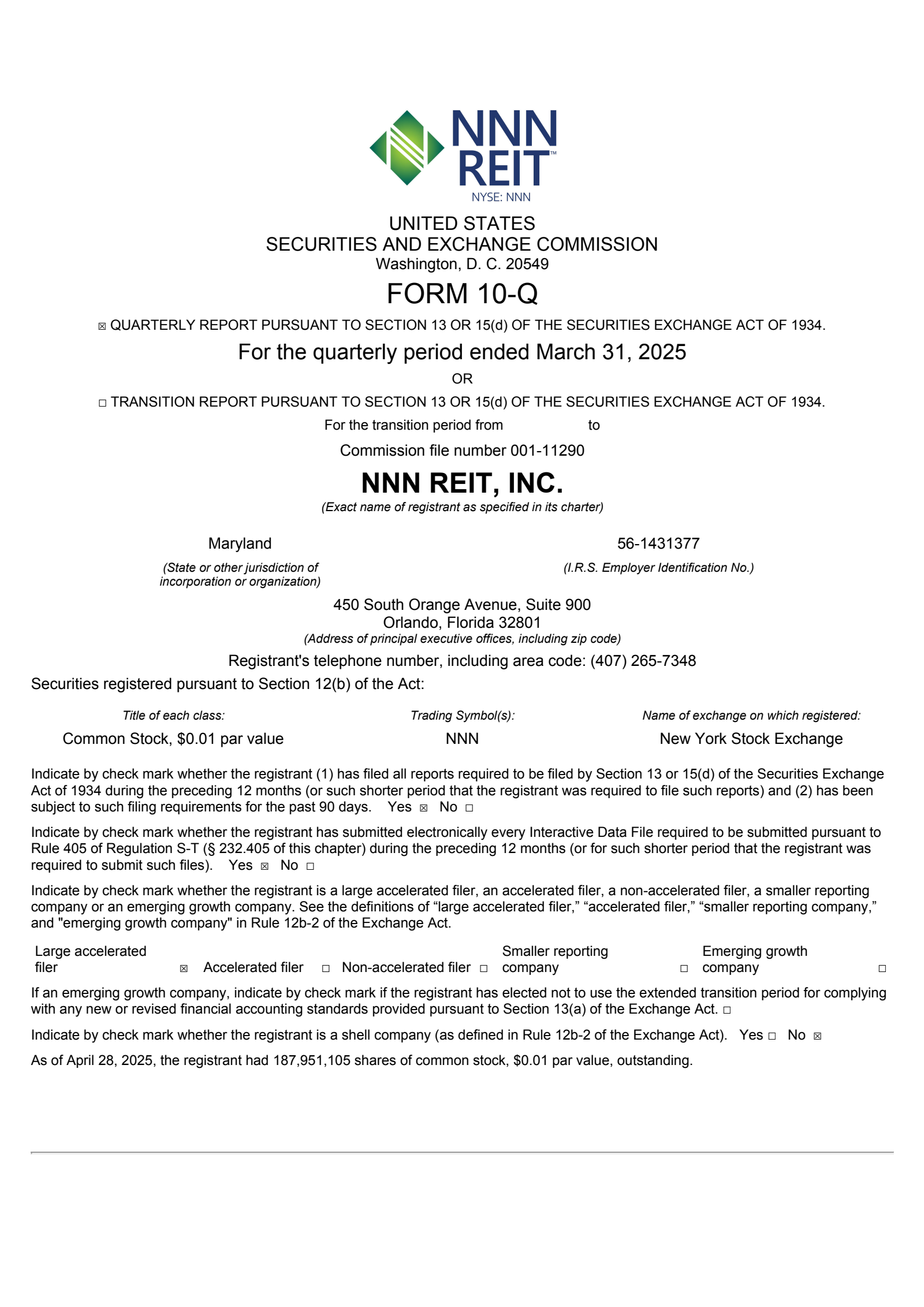 NNN REIT's Q1 2025 Quarterly report