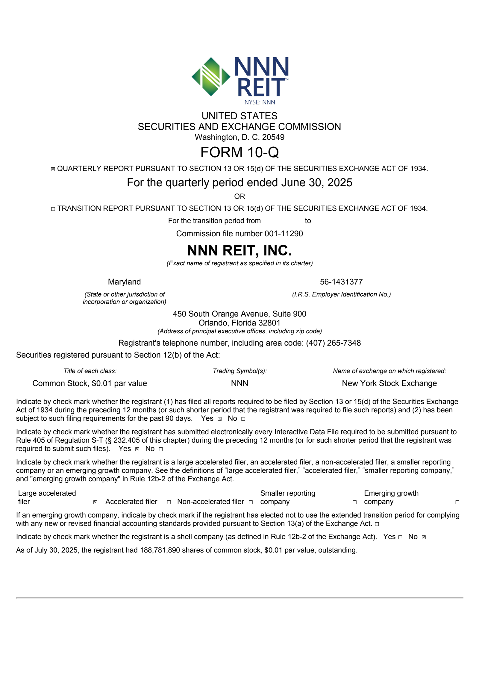 NNN REIT's Q2 2025 Quarterly report