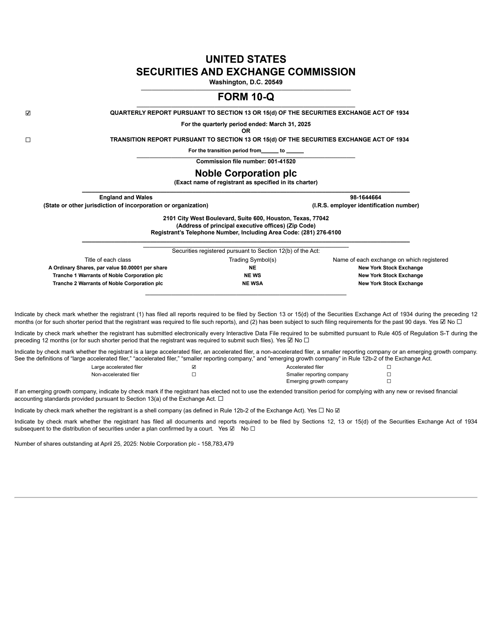 Noble's Q1 2025 Quarterly Report