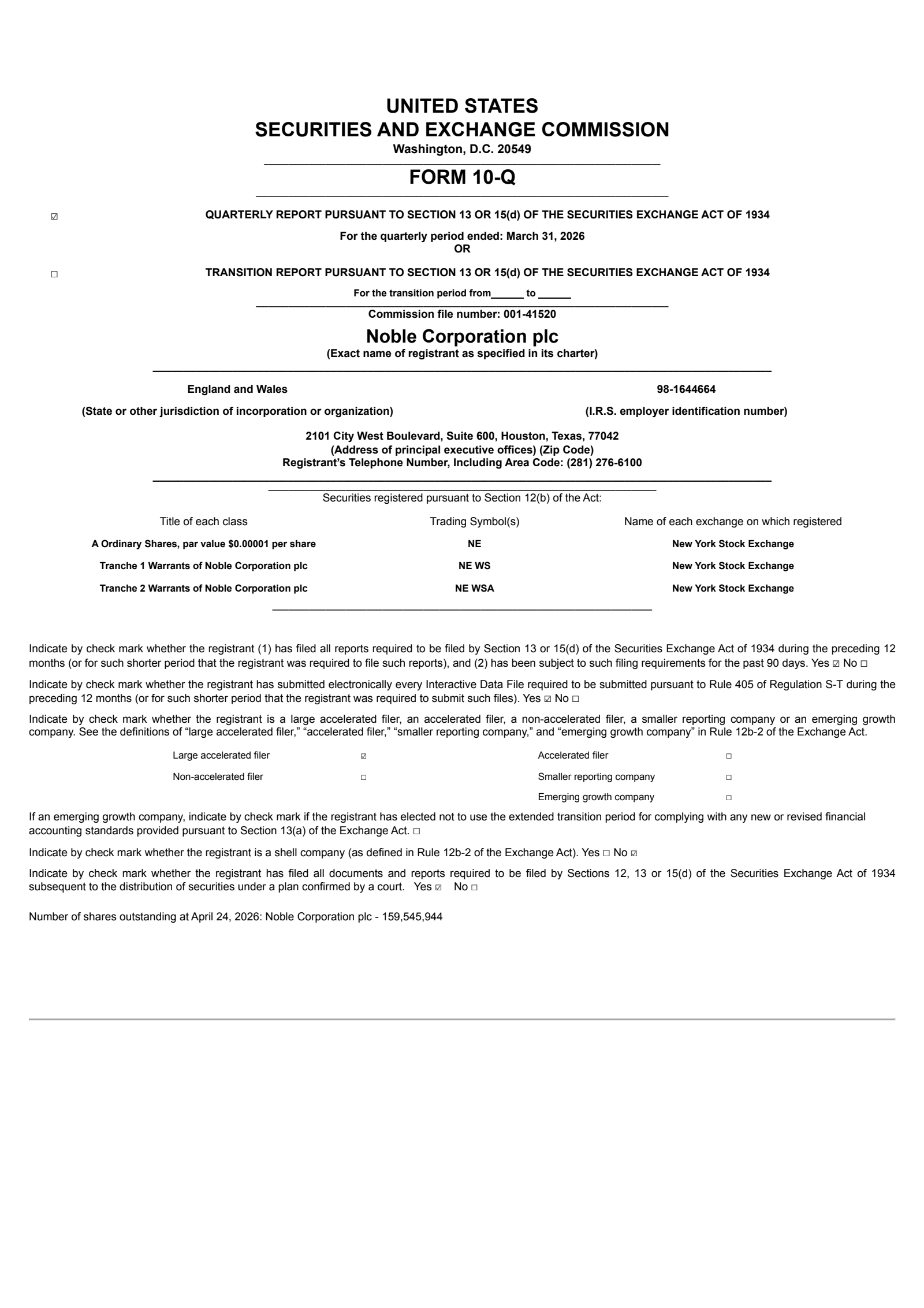 Noble's Q1 2026 Quarterly report