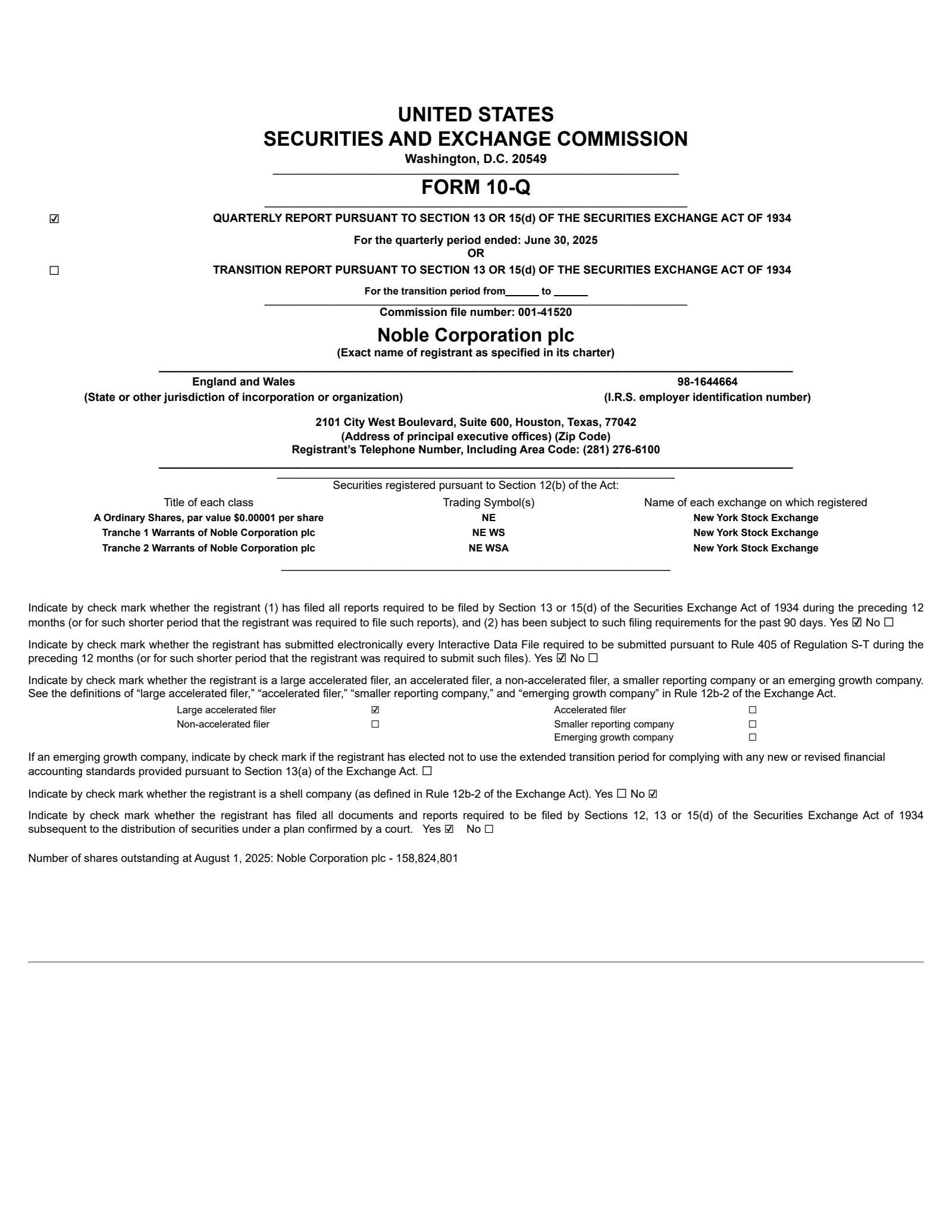 Noble's Q2 2025 Quarterly Report
