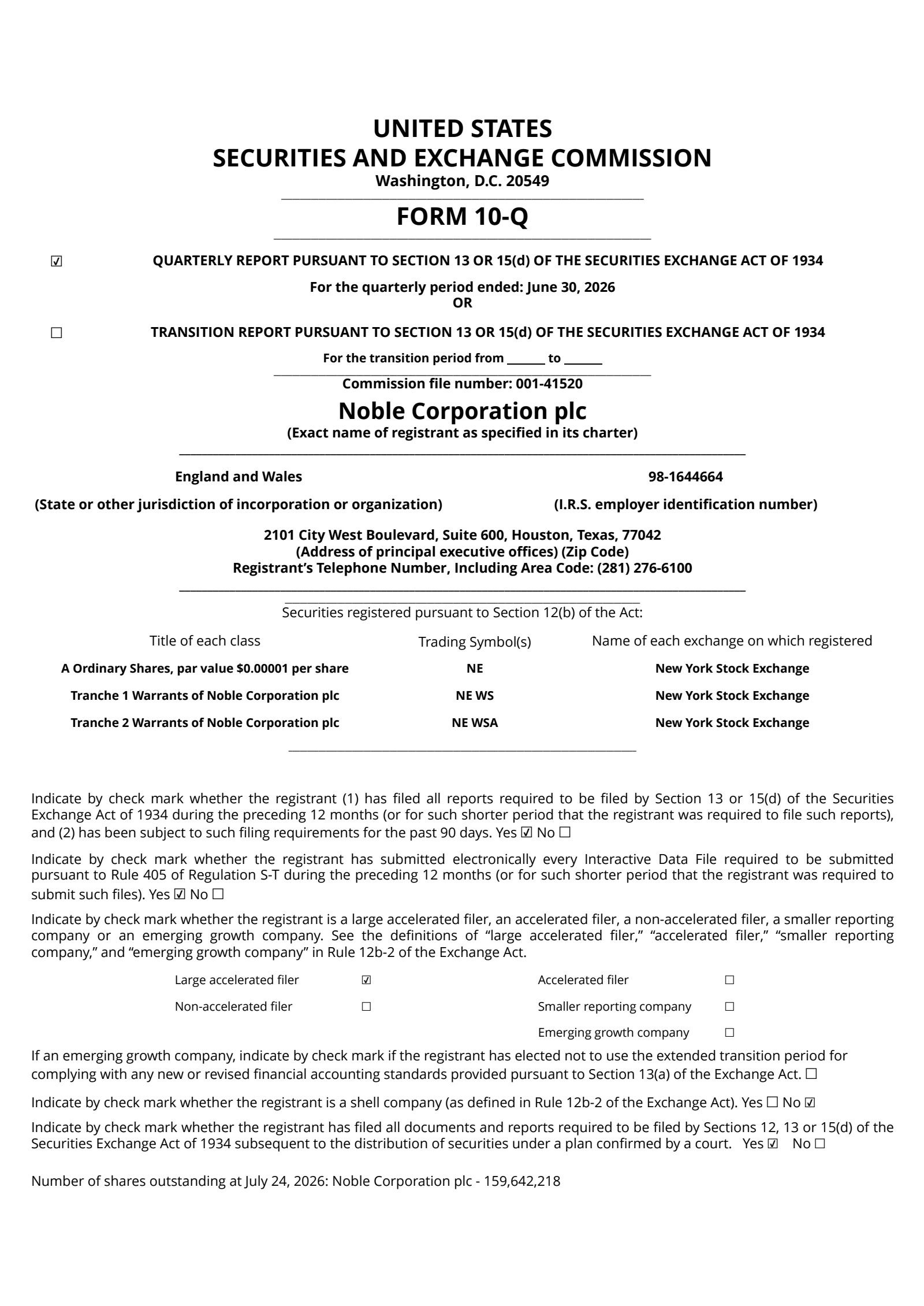 Noble's Q2 2026 Quarterly report