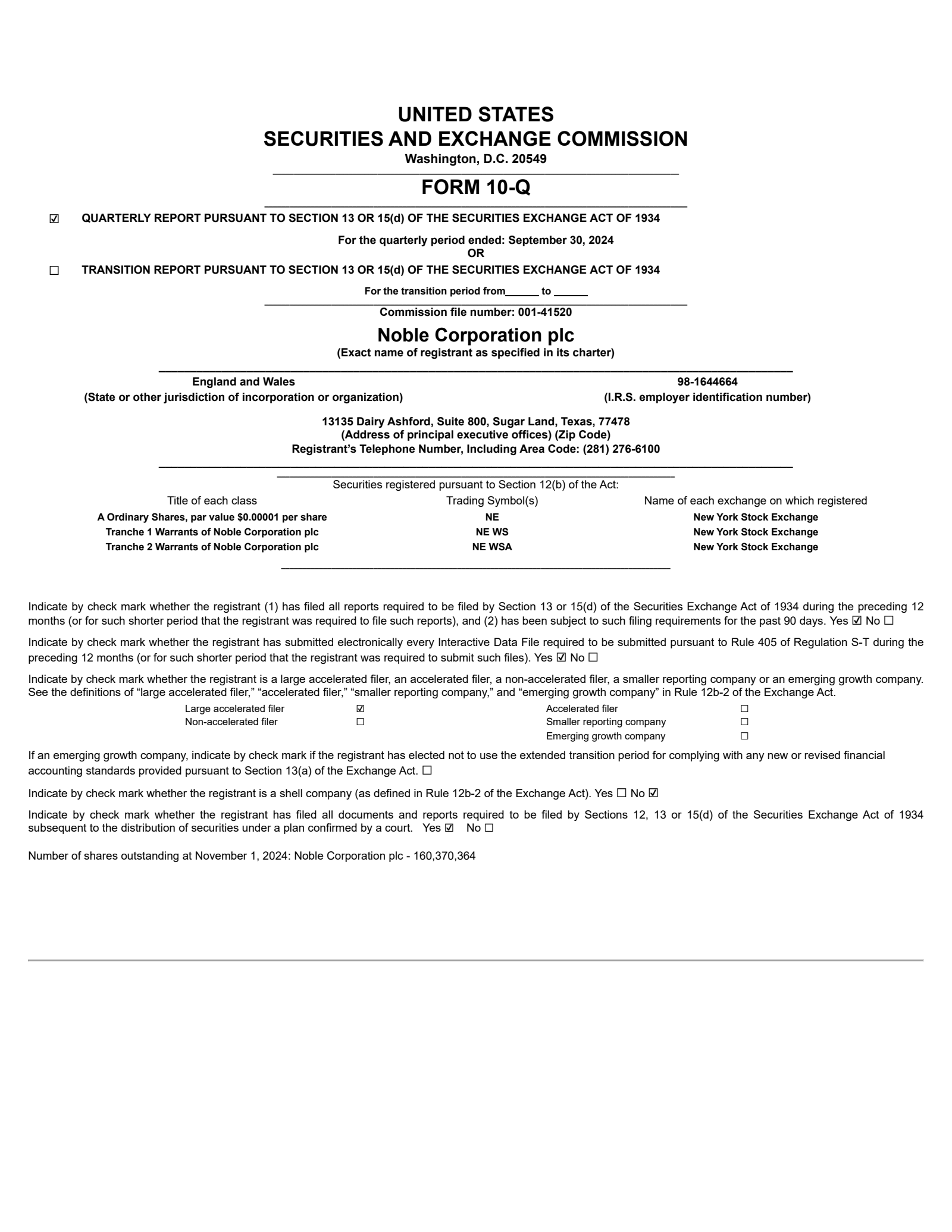Noble's Q3 2024 Quarterly Report