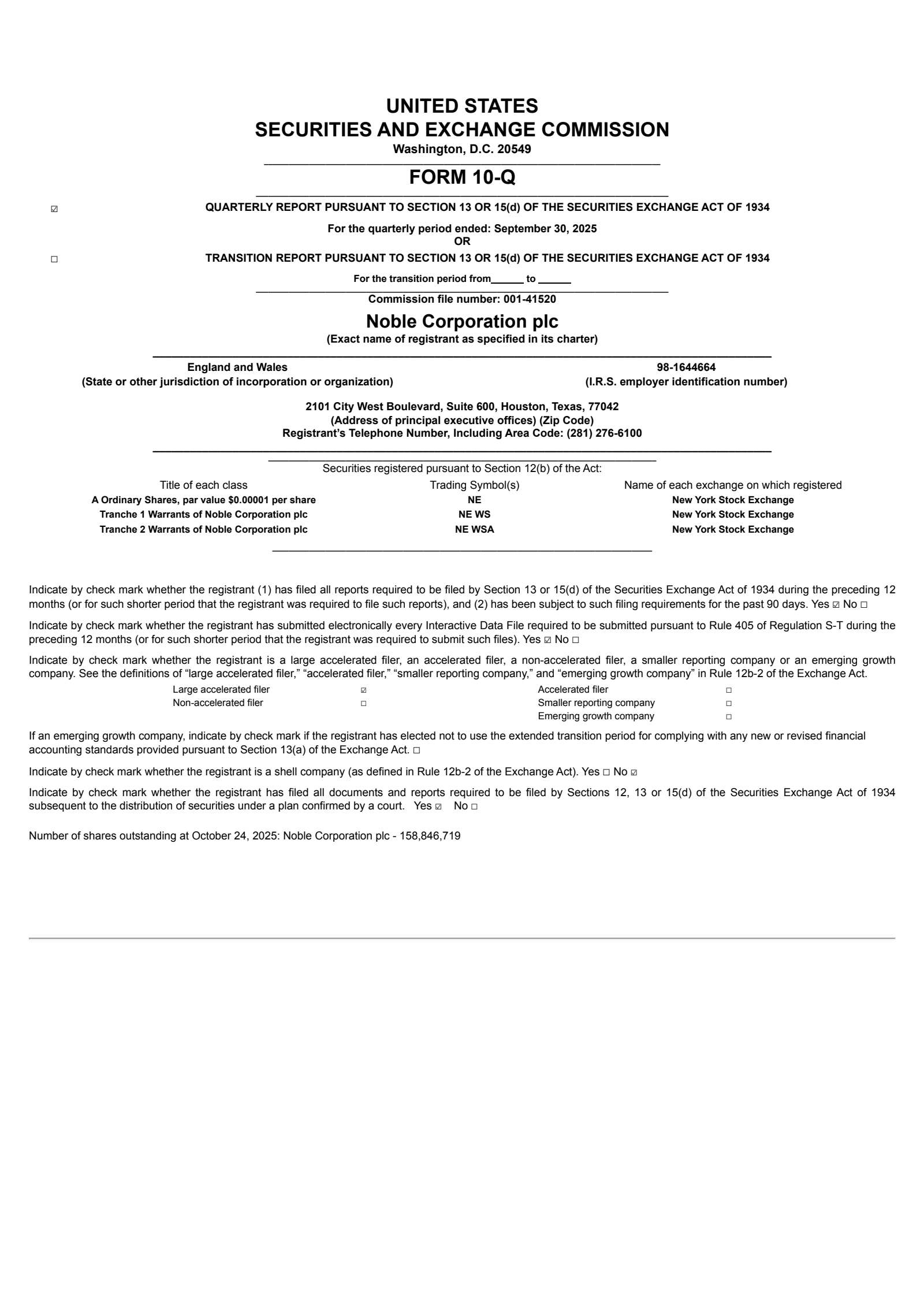Noble's Q3 2025 Quarterly report