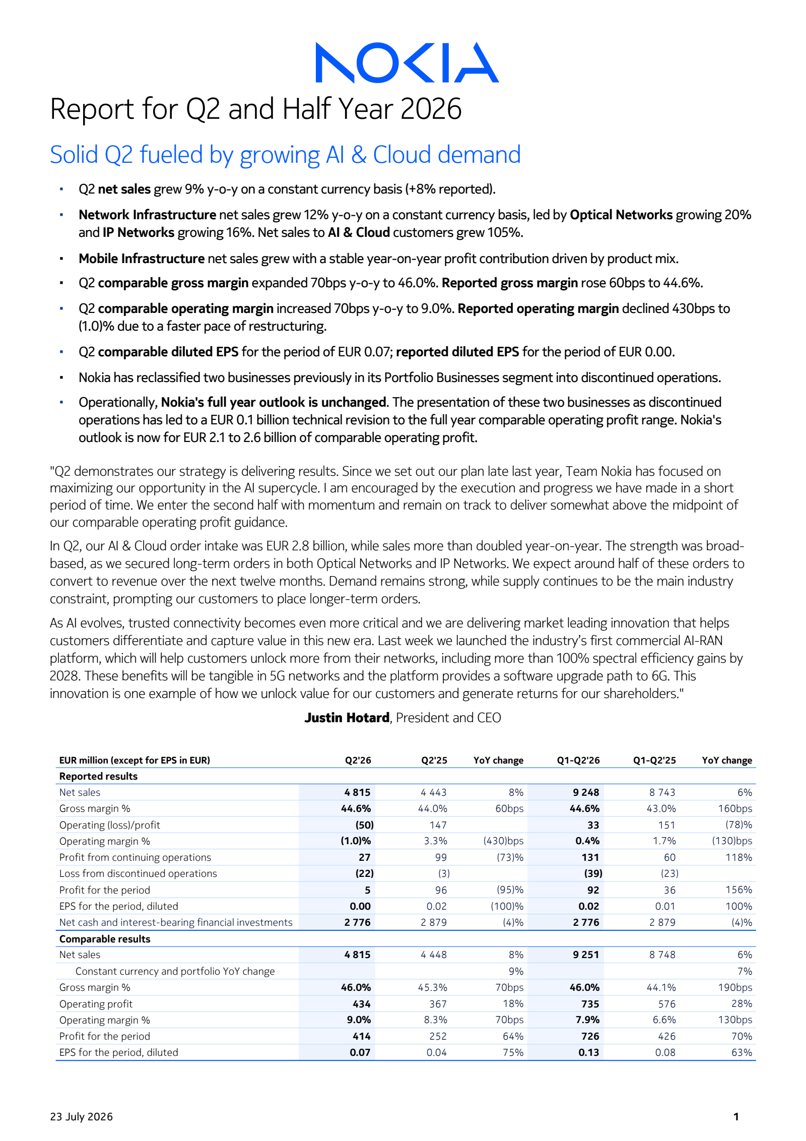 Nokia's Q2 2026 Interim report